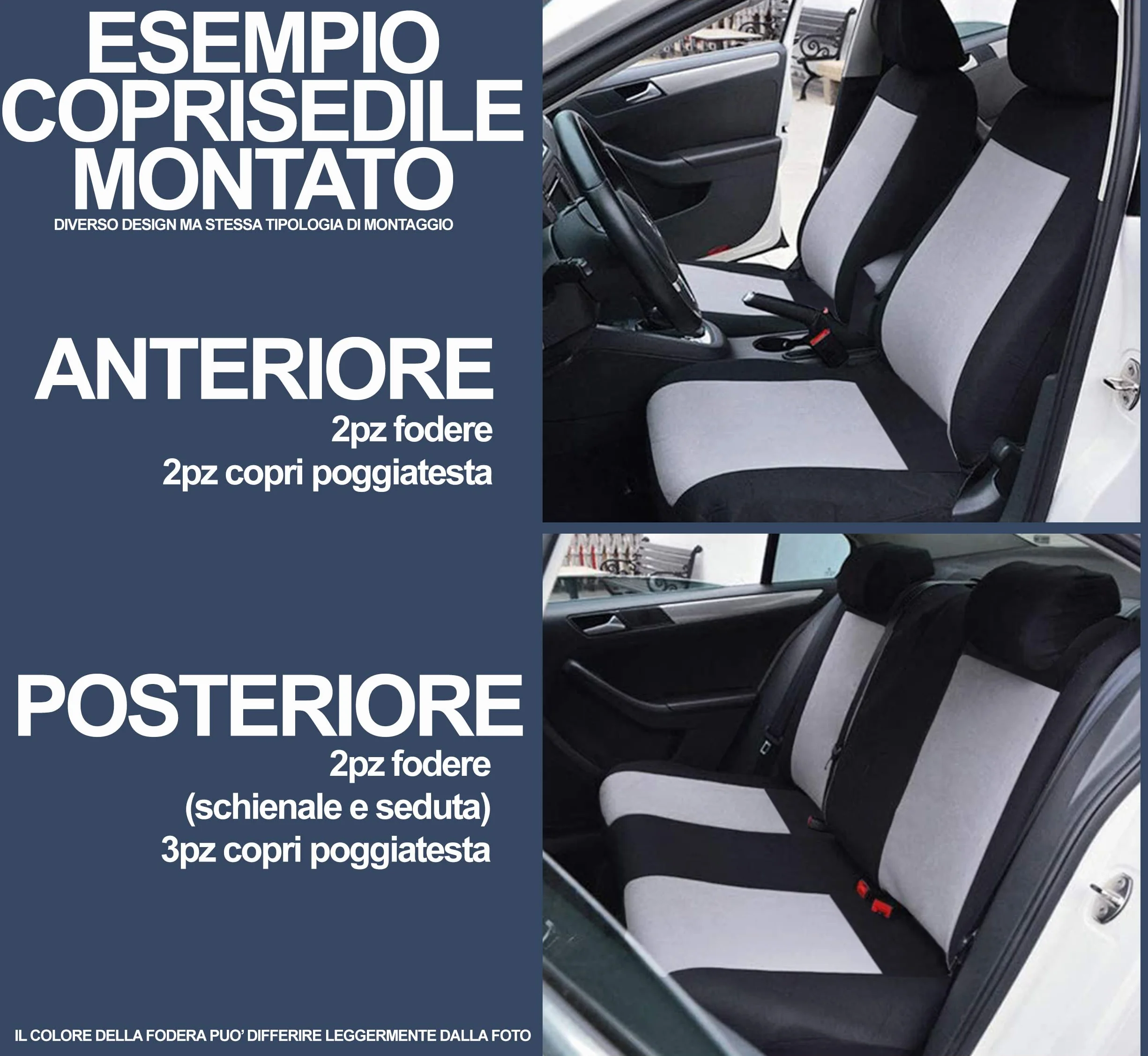 COPRISEDILI UNIVERSALI per Auto Protezione Sedili Grigio Nero Confortevole Traspirante