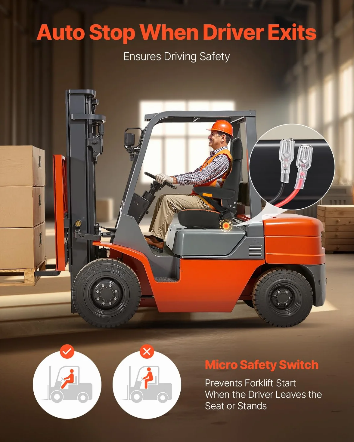 VEVOR Sedile Universale per Carrello Elevatore, con Schienale Regolabile, Bracciolo, Poggiatesta e Cintura di Sicurezza, Sedile Sicuro per Trattore con Microinterruttore, per Tosaerba per Minipale