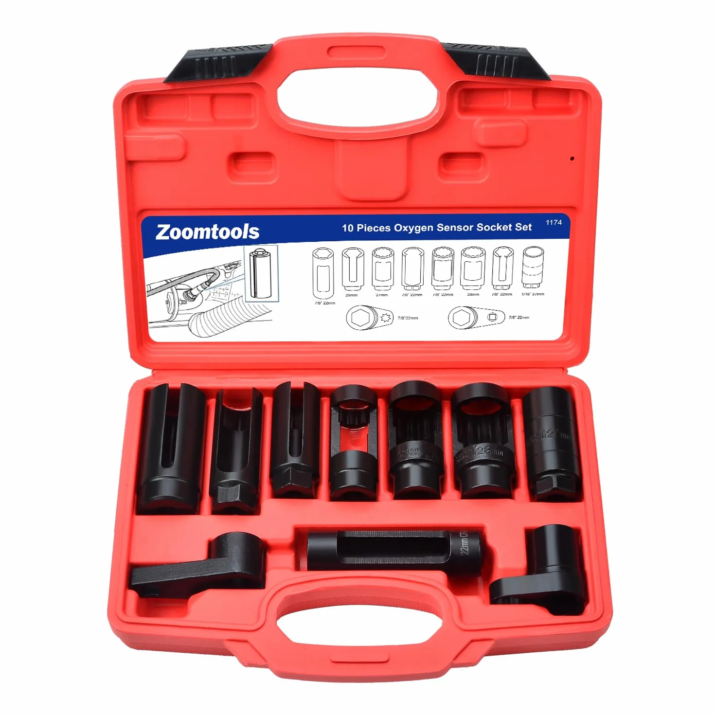 Chiave Sonda Lambda 22mm 27mm 29mm Kit Bussole Sensore Ossigeno O2 Attacco 3/8" 1/2" 10 Pezzi