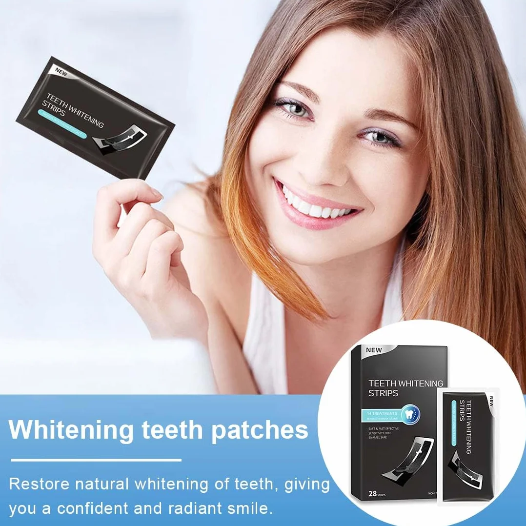 Teeth Whitening Strips 28 Strisce Sbiancanti Denti, Kit Sbiancante Denti Carbone di Bambù
