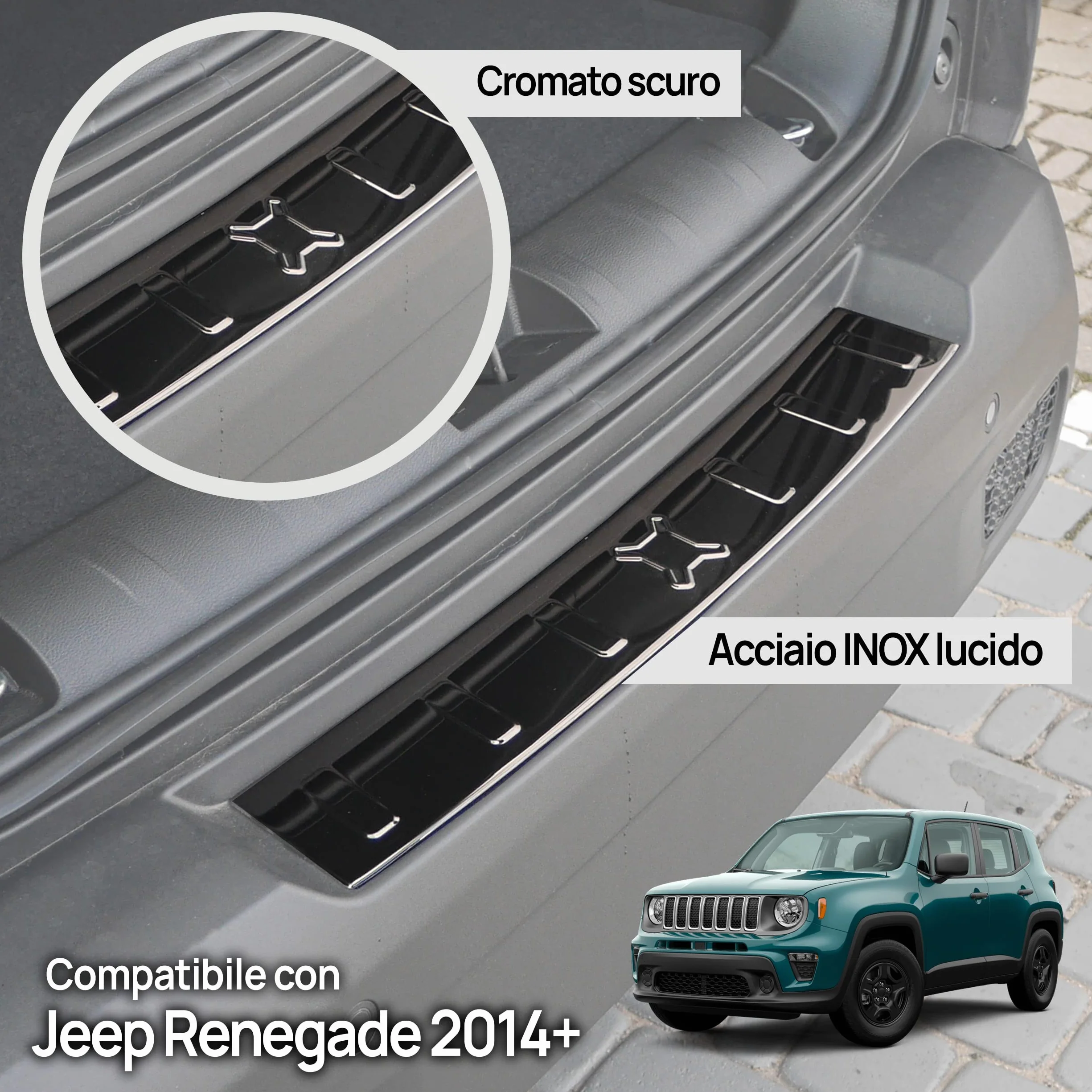 Chromemaster Protezione Posteriore Compatibile Jeep Renegade 2014- Acciaio INOX Lucido Grafite Lucida