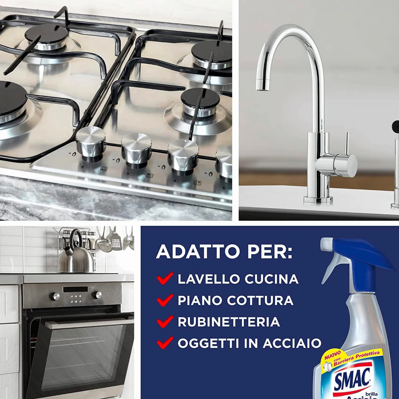 Smac Brilla Acciaio Detergente Spray Anticalcare Lucidante Barriera Protettiva 520 ml x 4 Pezzi