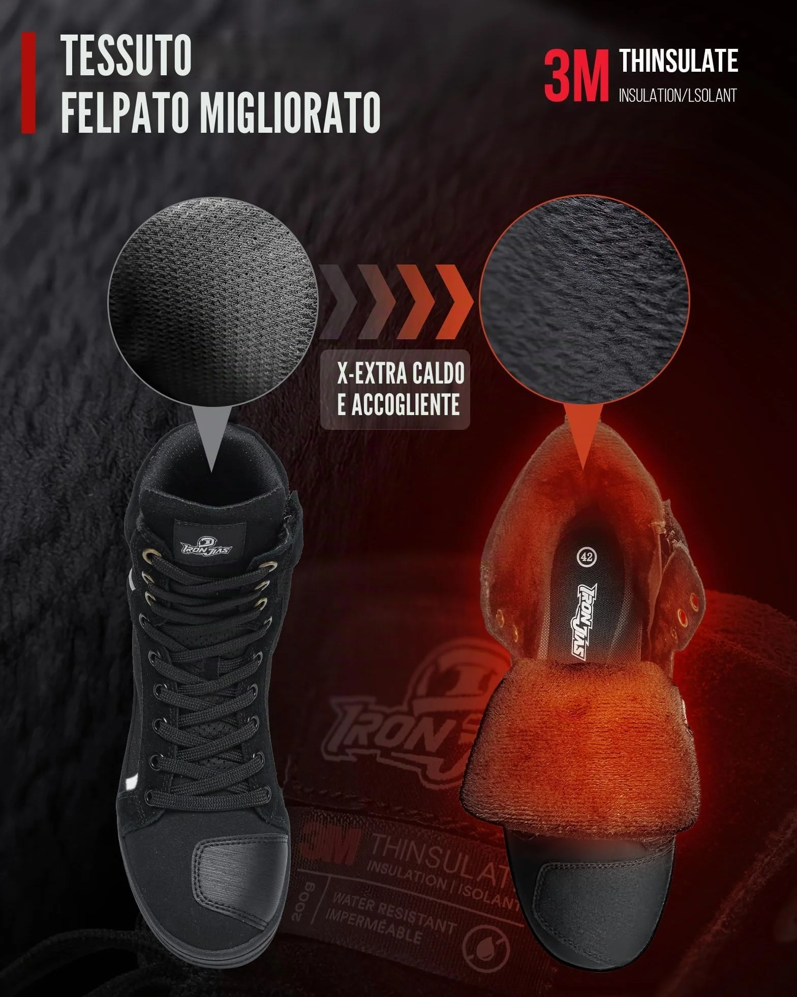 BORLENI Scarpe Moto Uomo Inverno Plus Velluto Caldo Stivali da Motocross con Fodera in Pile Cerniera Laterale Paraleva Suola Antiscivolo Nero 44