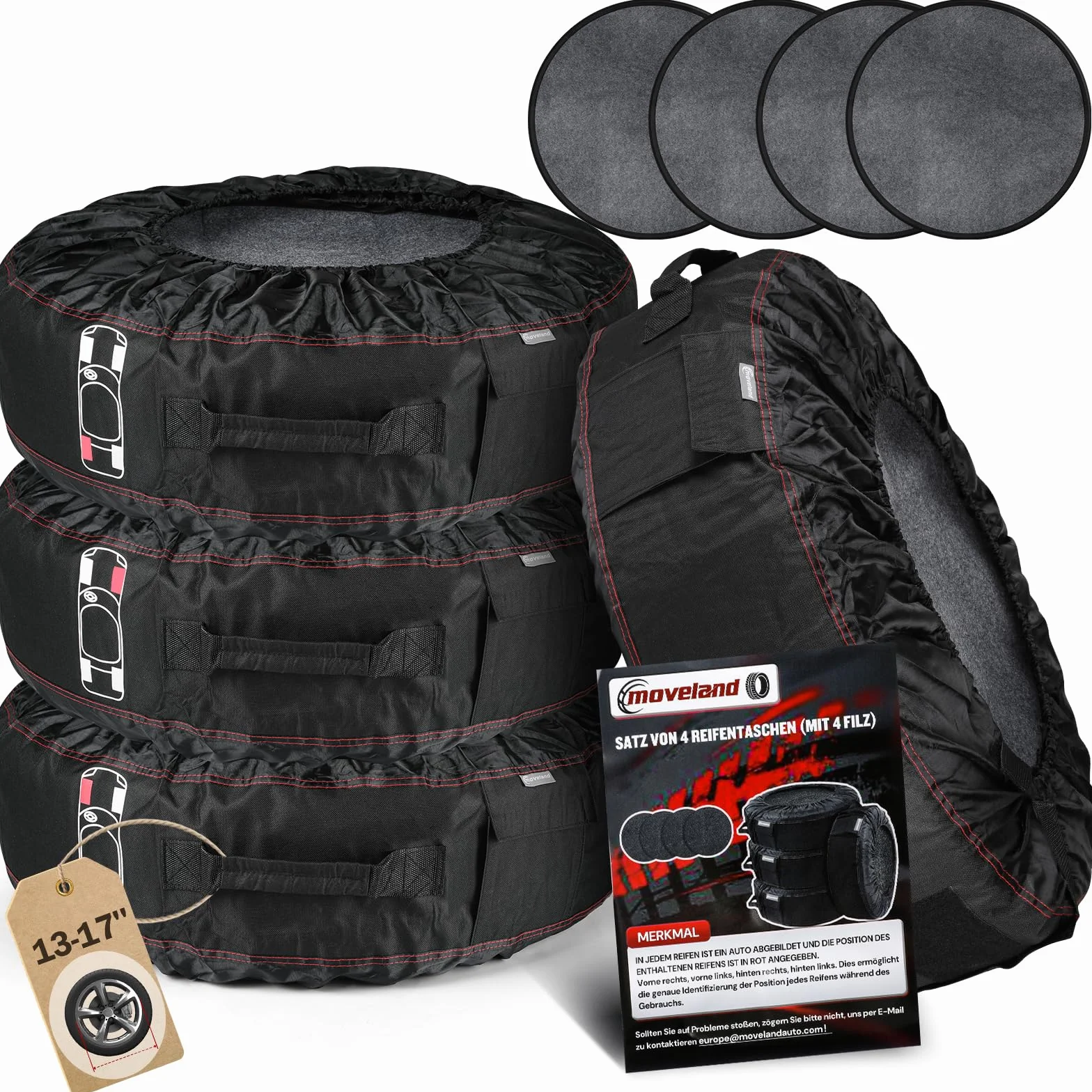 Moveland Set Da 4 Copri Pneumatici 13-17 Pollici Impermeabili Con Cuscinetti In Feltro