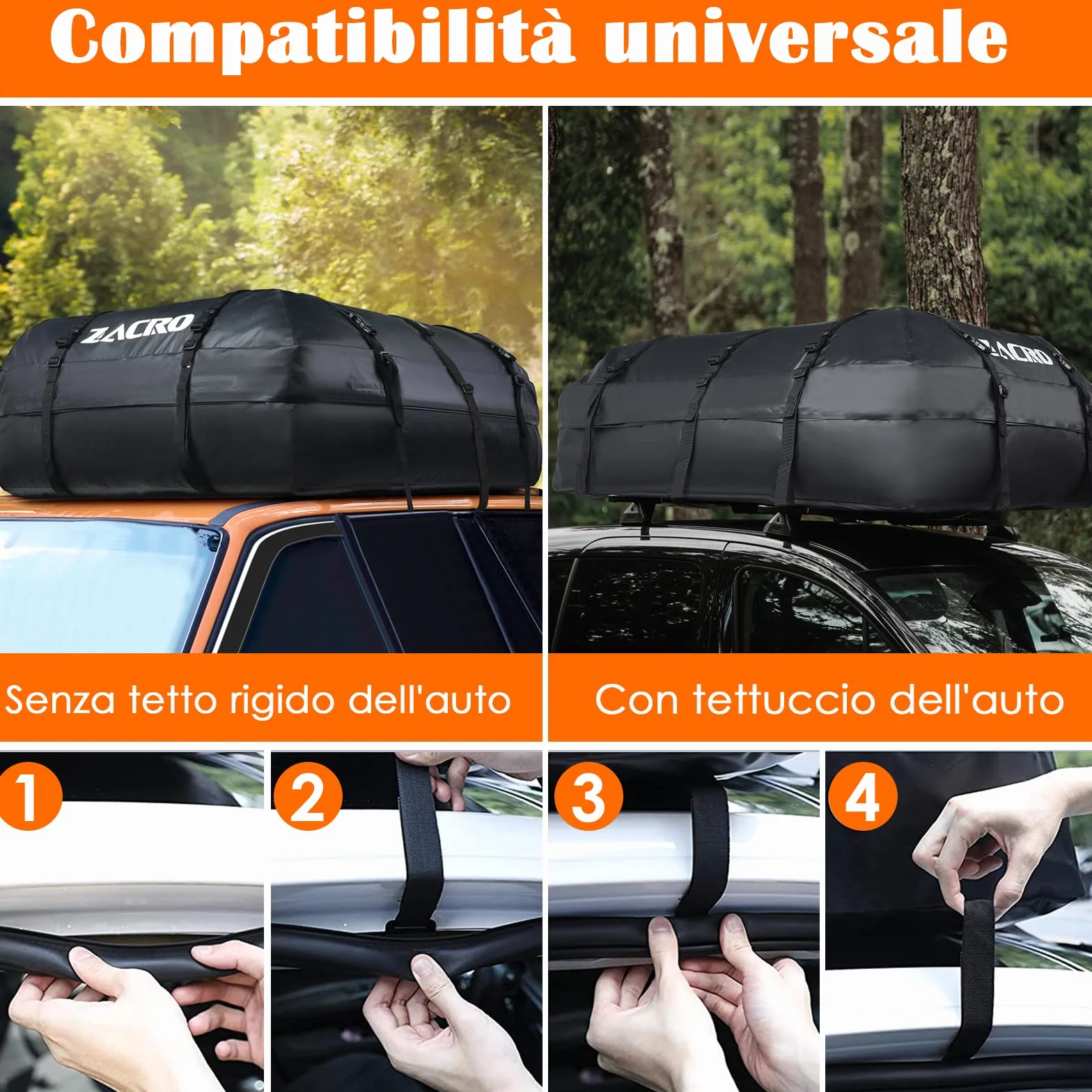 Zacro 425L Borsa Portatutto per Tetto Auto Cargo Bag Impermeabile Box da Viaggio, Nero