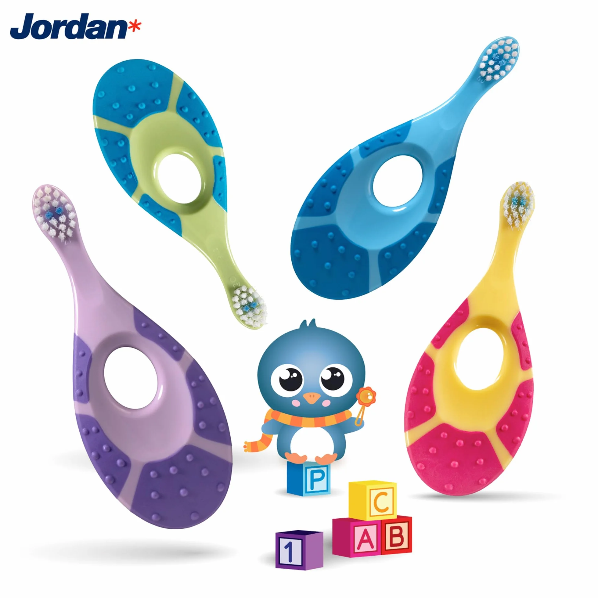 Jordan Step 1 Spazzolino da denti Bambini 0-2 anni Setole morbide senza BPA Confezione 4 unità Blu Verde