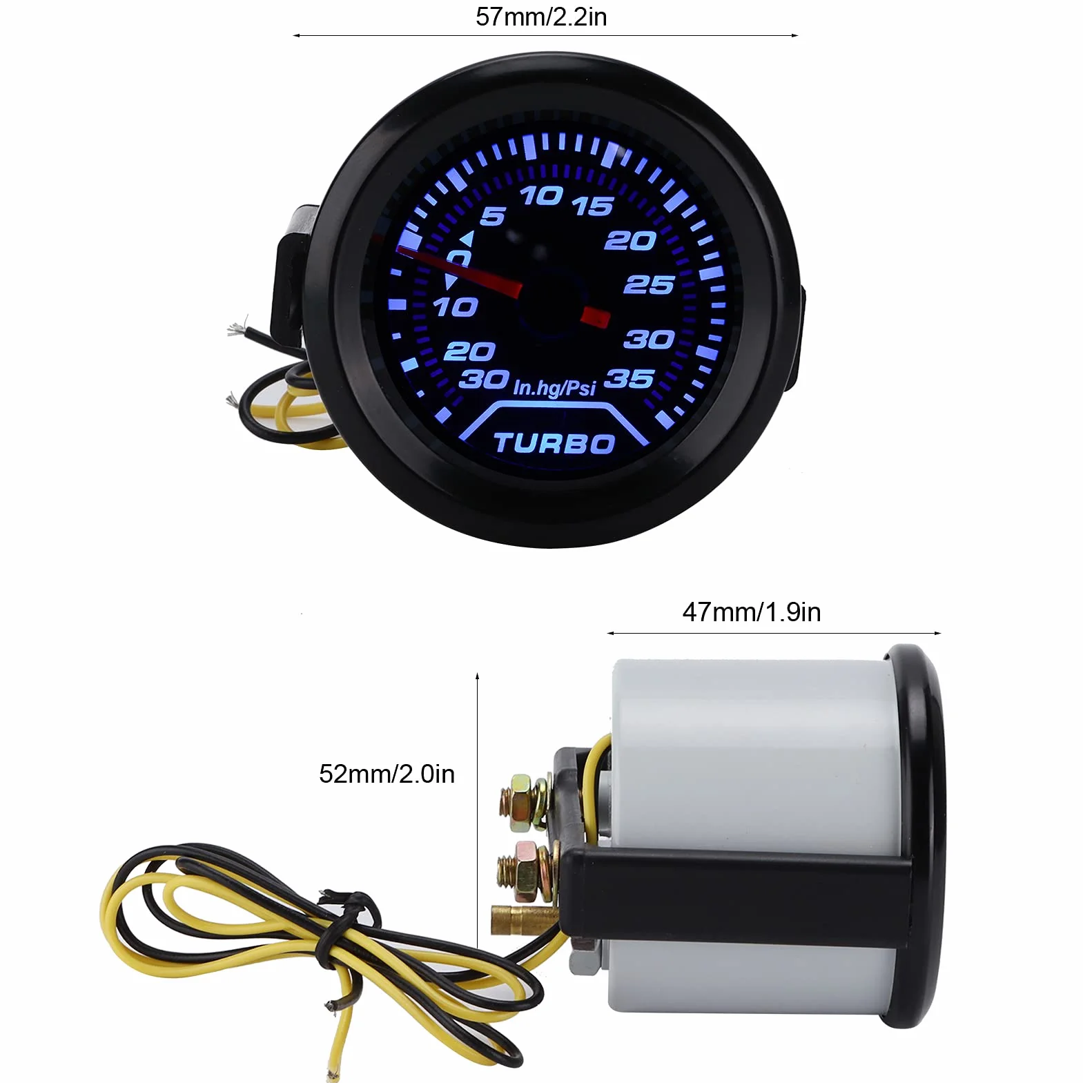 aqxreight Manometro Turbo Boost, 12V 52mm Manometro Turbo Boost 35PSI Display Digitale LED Blu Rosso Universale per Auto