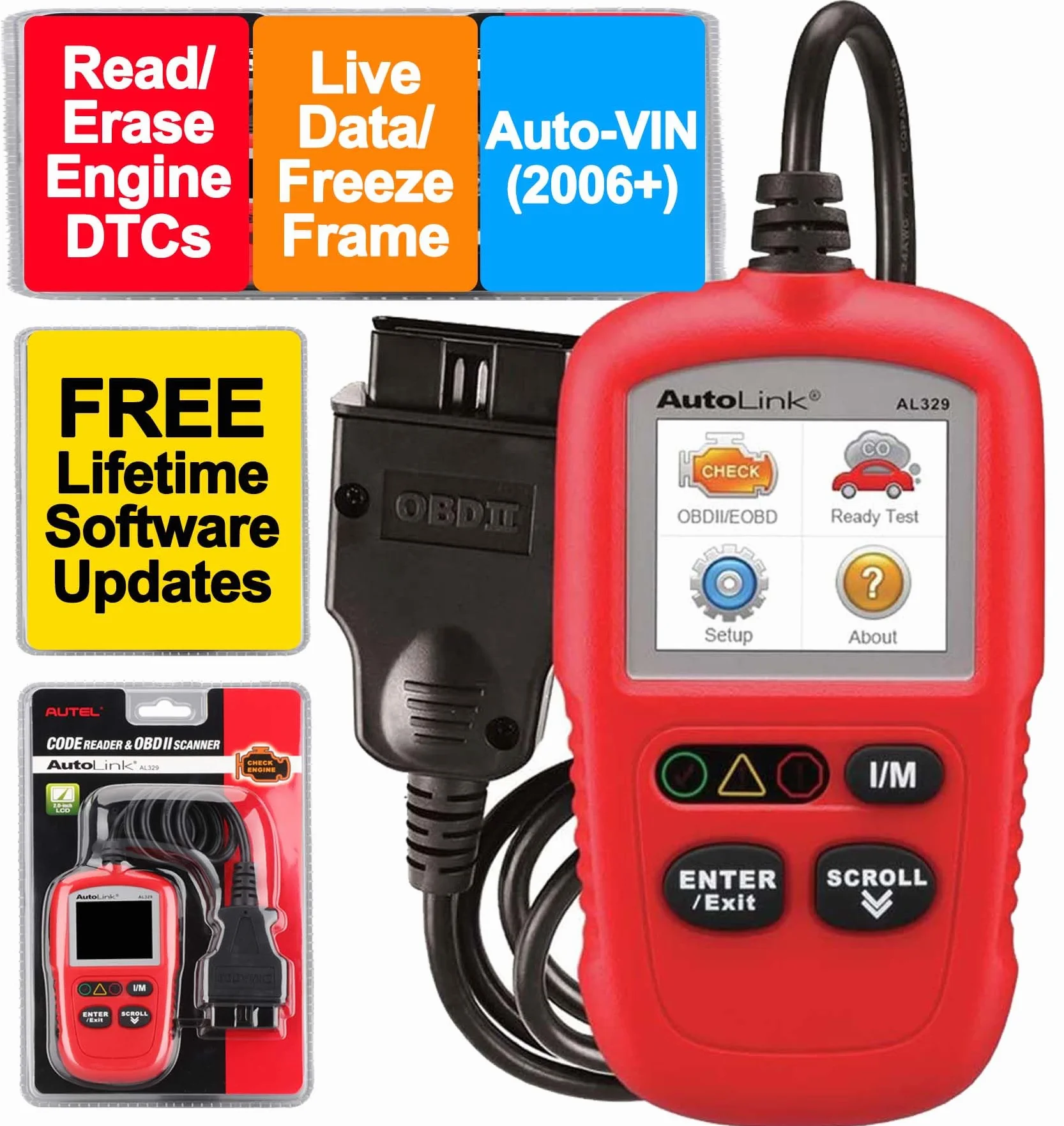 Autel Autolink AL329 OBD2 EOBD Manual Code Reader I/M Readiness Key Diagnostic Tool