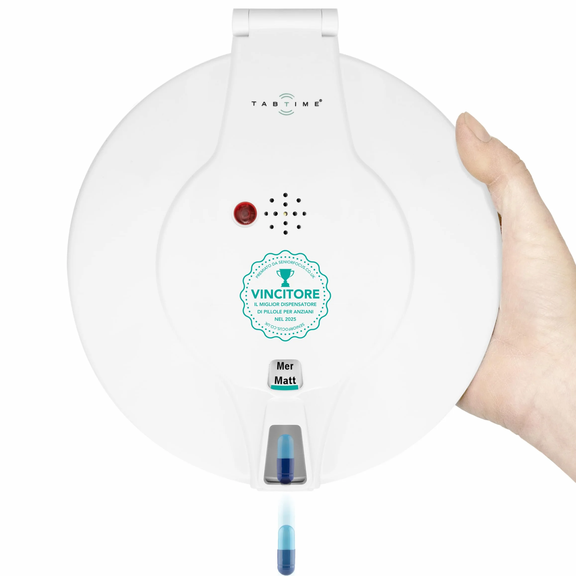 TabTime Dispenser automatico per pillole con coperchio fisso bloccabile, 6 allarmi al giorno