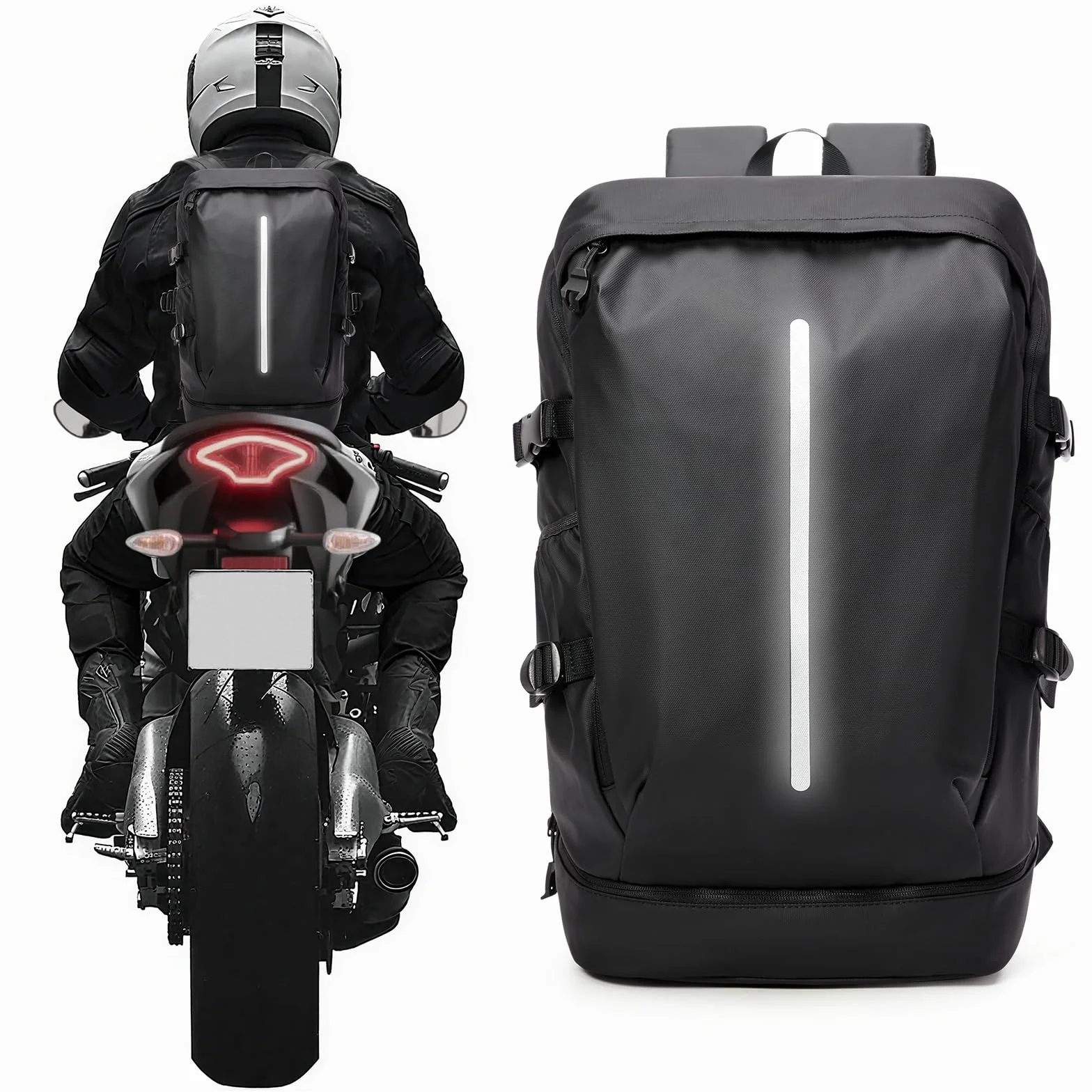 Zaino da Moto Impermeabile Grande con Scomparto per Scarpe, Nero