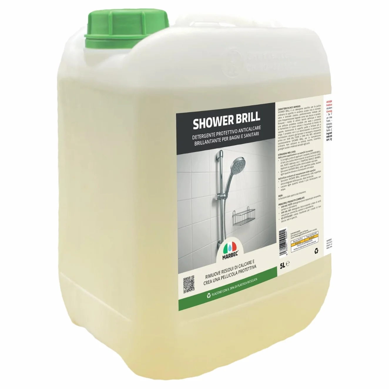 MARBEC SHOWER BRILL 5LT Detergente anticalcare bagno protettivo antigoccia per ceramiche vetri