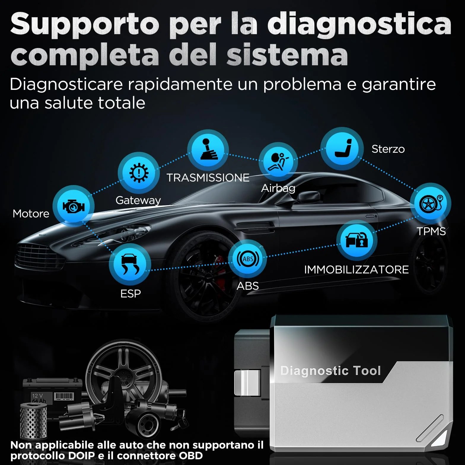 KINGBOLEN EDIAG Elite OBD2 Diagnostica Auto Bluetooth Professionale Italiano iOS Android 15+ Servizi Reset Test Attivo