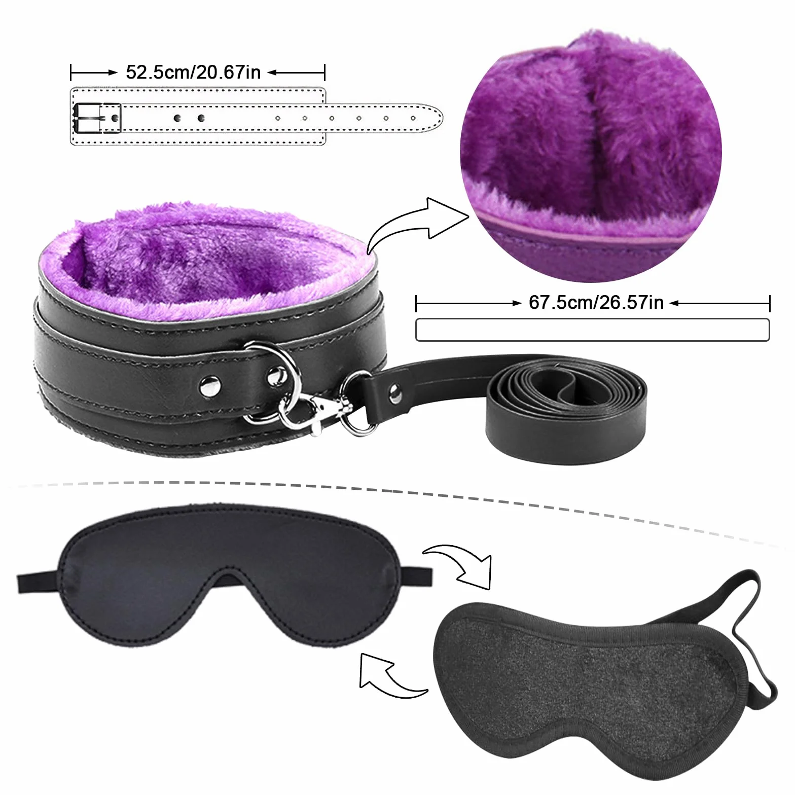 Set Bondage 11 Pezzi Sex Toys SM Sex Restraint per Coppie, Manette Caviglia Morsetti Capezzoli Viola