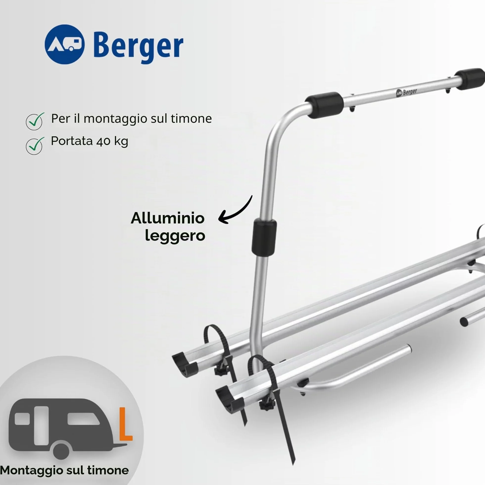 BERGER Super XL | Portabici Auto Camper in Alluminio - Gancio di Traino per 2 Biciclette, adatto a Biciclette Elettriche, r-bike e Mountain Bike - Porta Bici da Auto Pieghevole e Facile da Montare