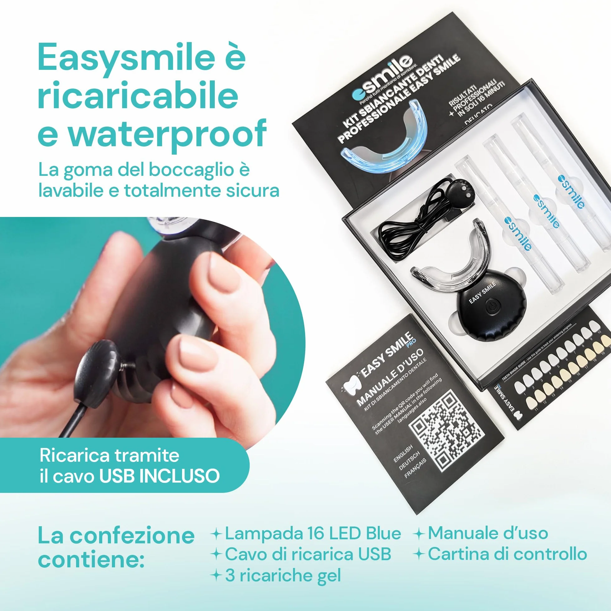 Esmile Kit Sbiancante Denti Professionale LED 16 Luci – Sbiancamento Istantaneo per Denti Sensibili