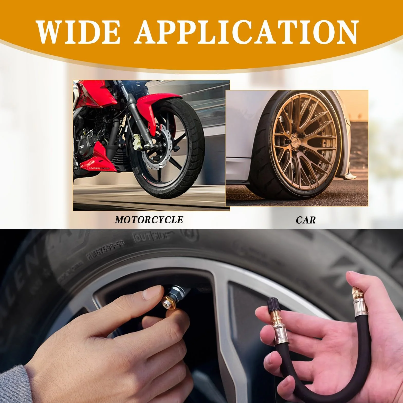 Kit Gonfiaggio Pneumatici Auto, 5 Pezzi Prolunga Valvola Pneumatici Set, Adattatori Valvola Gradi con Tubi di Prolunga in Gomma