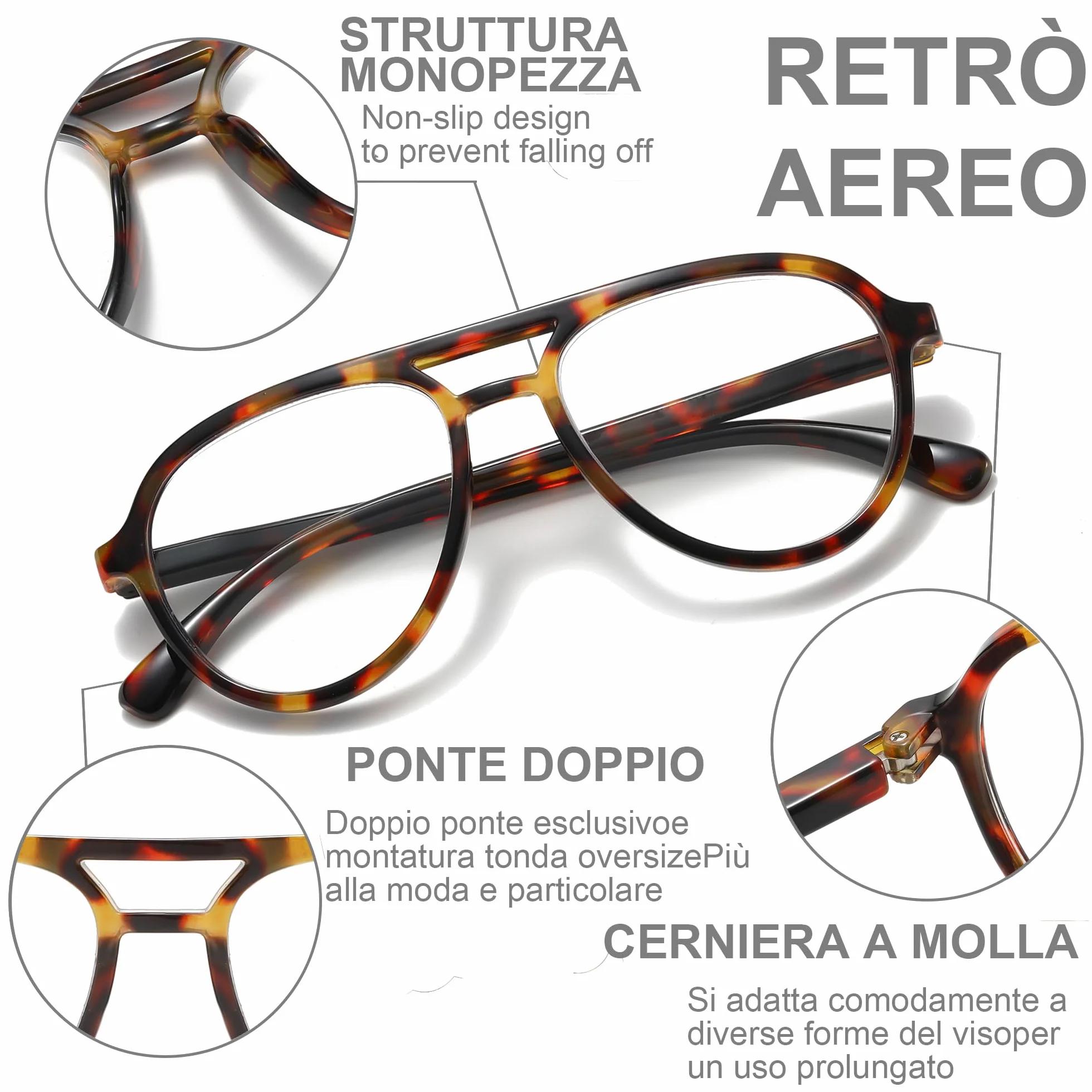 Occhiali da Lettura Anti-Luce Blu Set 3 Paia Nero Tartaruga Grigia Marrone Panno Pulitore