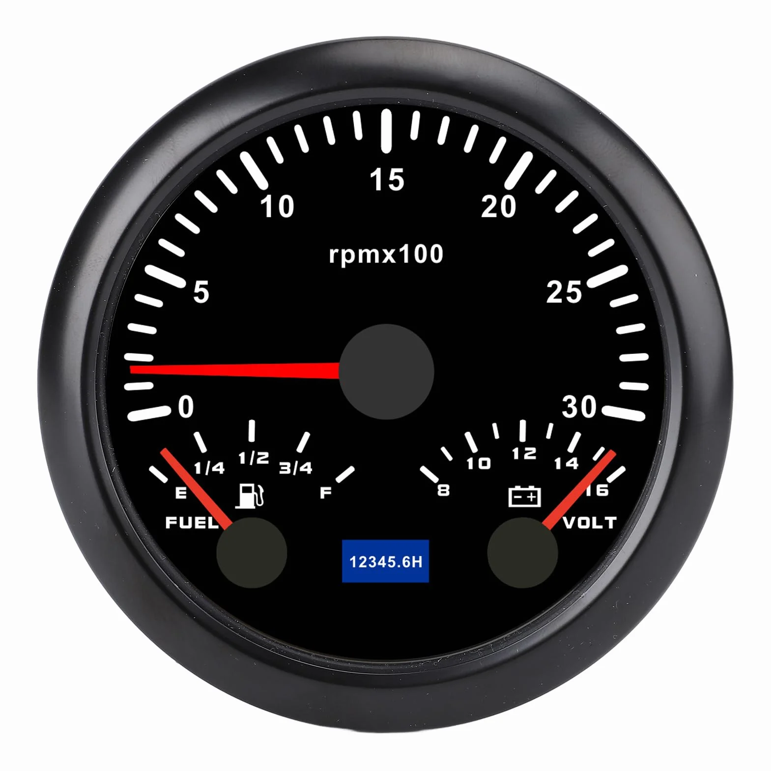 Tachometro Marino 85 Mm, Calibro Voltmetro del Carburante 3 in 1 con la Retroilluminazione di 7 Colori per la Barca per per Auto per Camion, Adatto Alla (Black Dial Black