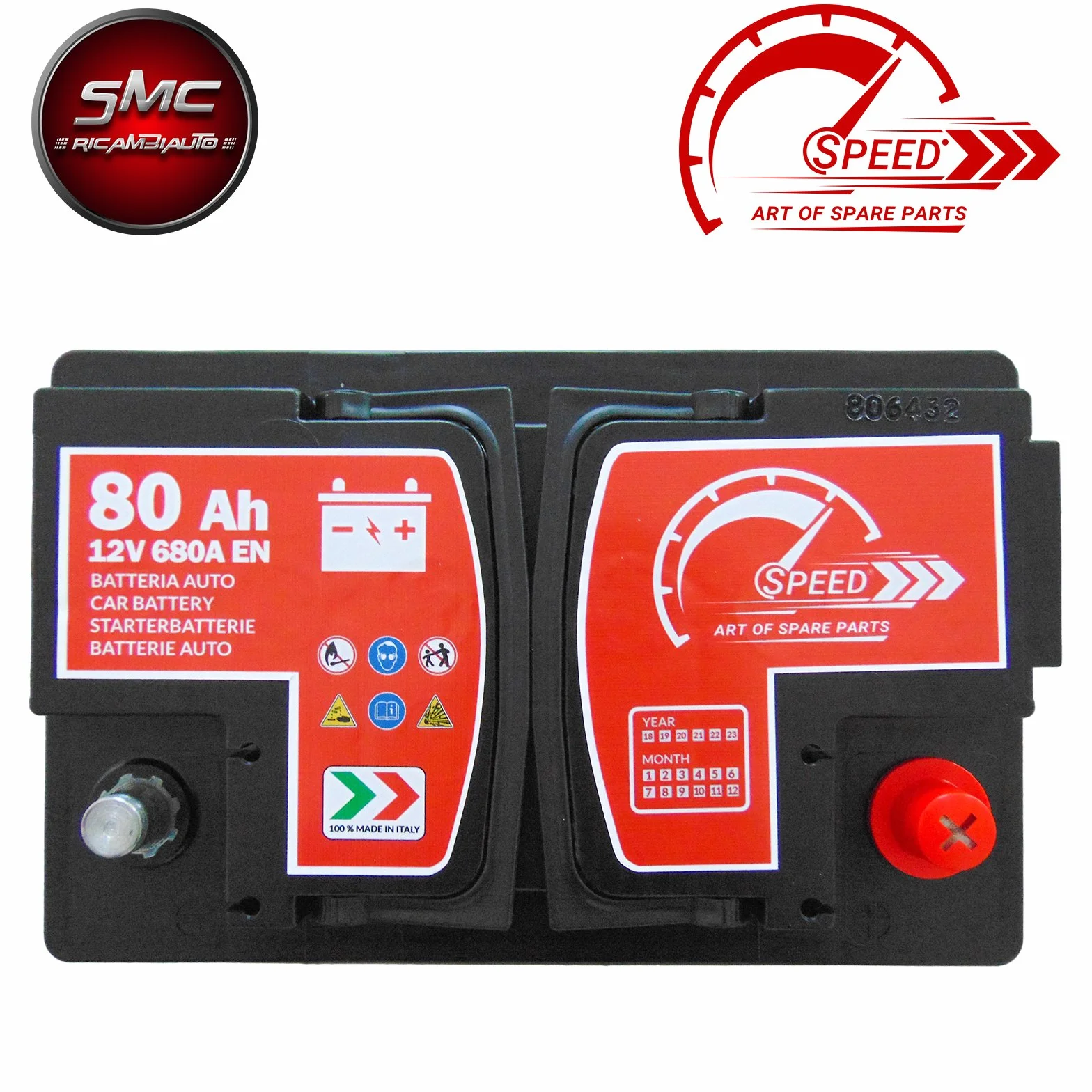 BATTERIA AVVIAMENTO AUTO ORIGINALE SPEED L3 80AH 12V 680A POLO POSITIVO A DESTRA (278x190x175)