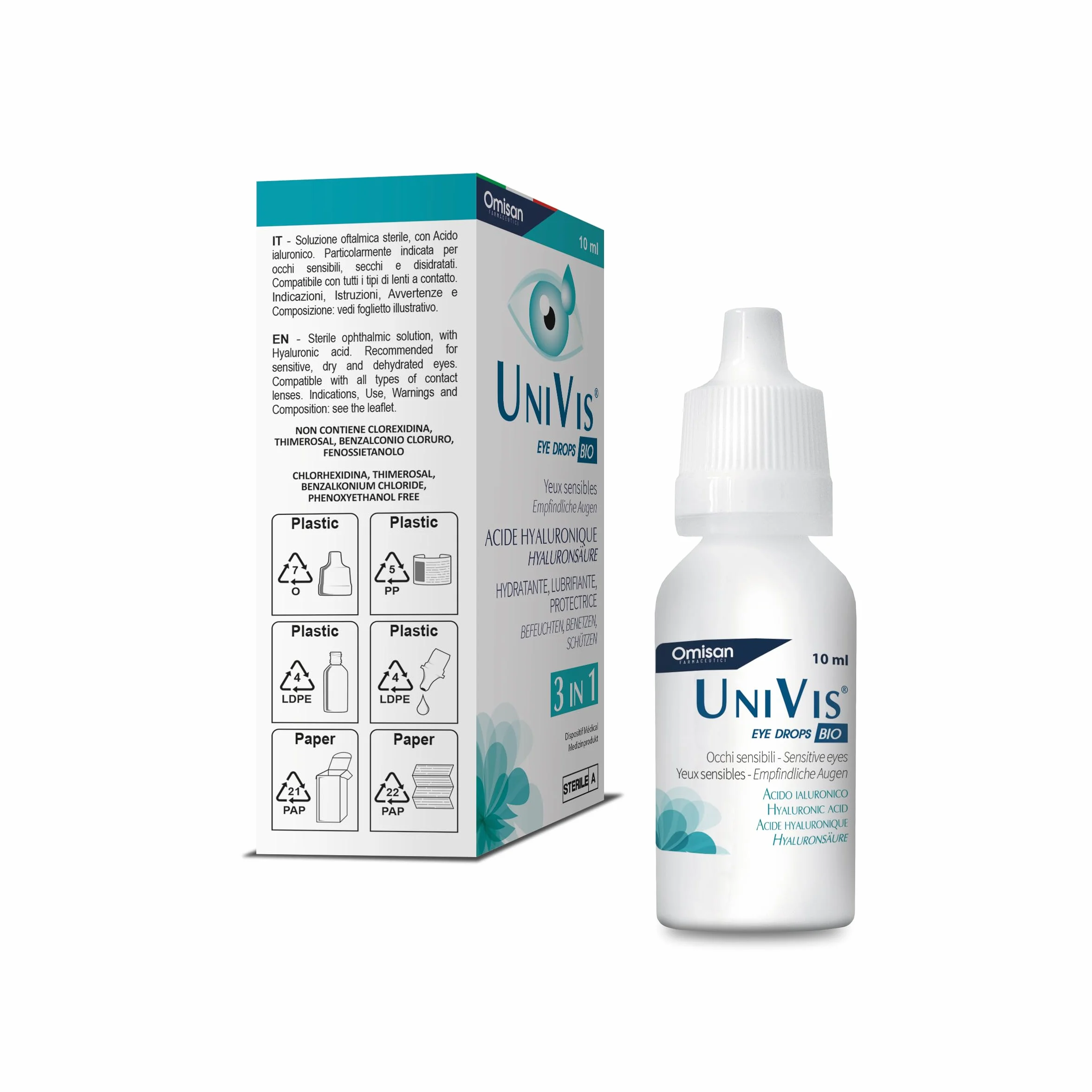 Univis Bio 3in1 Collirio Sterile Idratante Lubrificante Protettivo Acido Ialuronico 10 ml