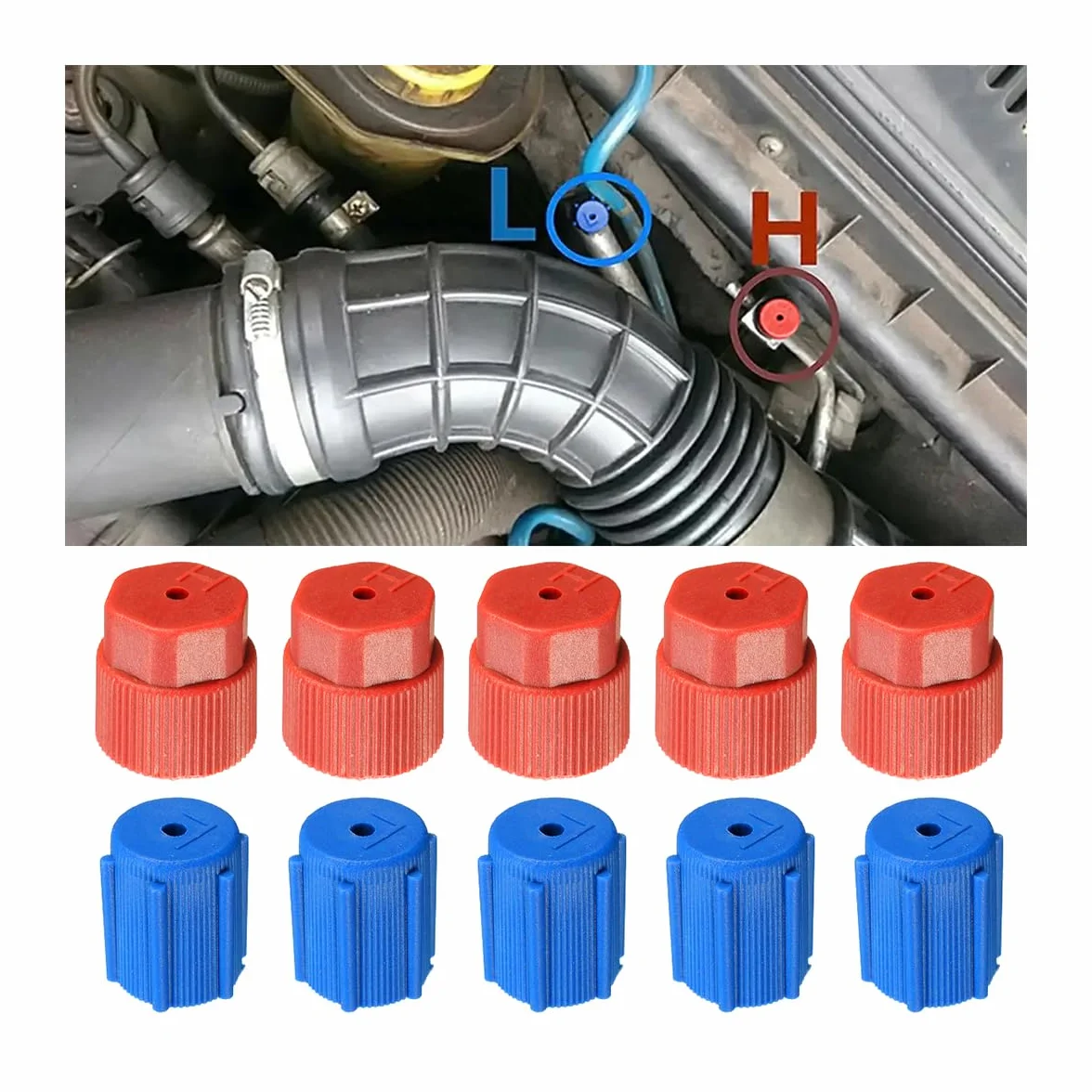 10 Pezzi Auto AC Sistema Valvola Tappo Porta Ricarica Cap High Low Side Kit Accessori