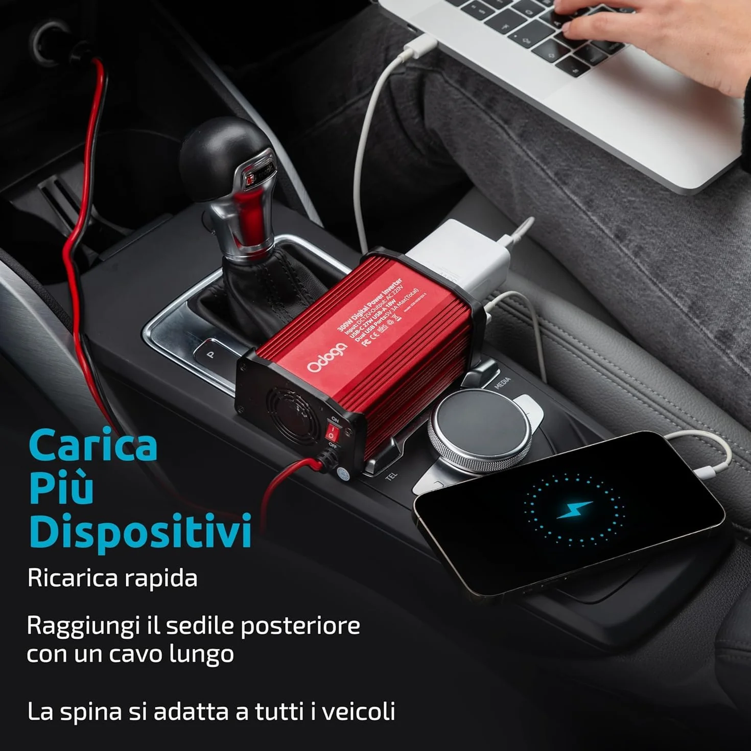 Odoga Inverter 12V 220V 300W Convertitore Auto Presa Elettrica Trasformatore Camper Doppia USB