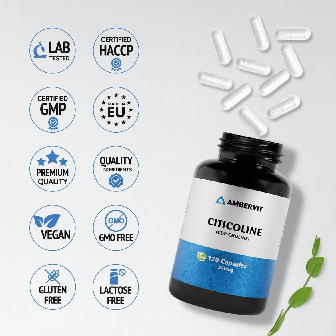 Ambervit Citicolina 250 mg 120 Capsule CDP Colina integratore alta concentrazione per memoria e concentrazione