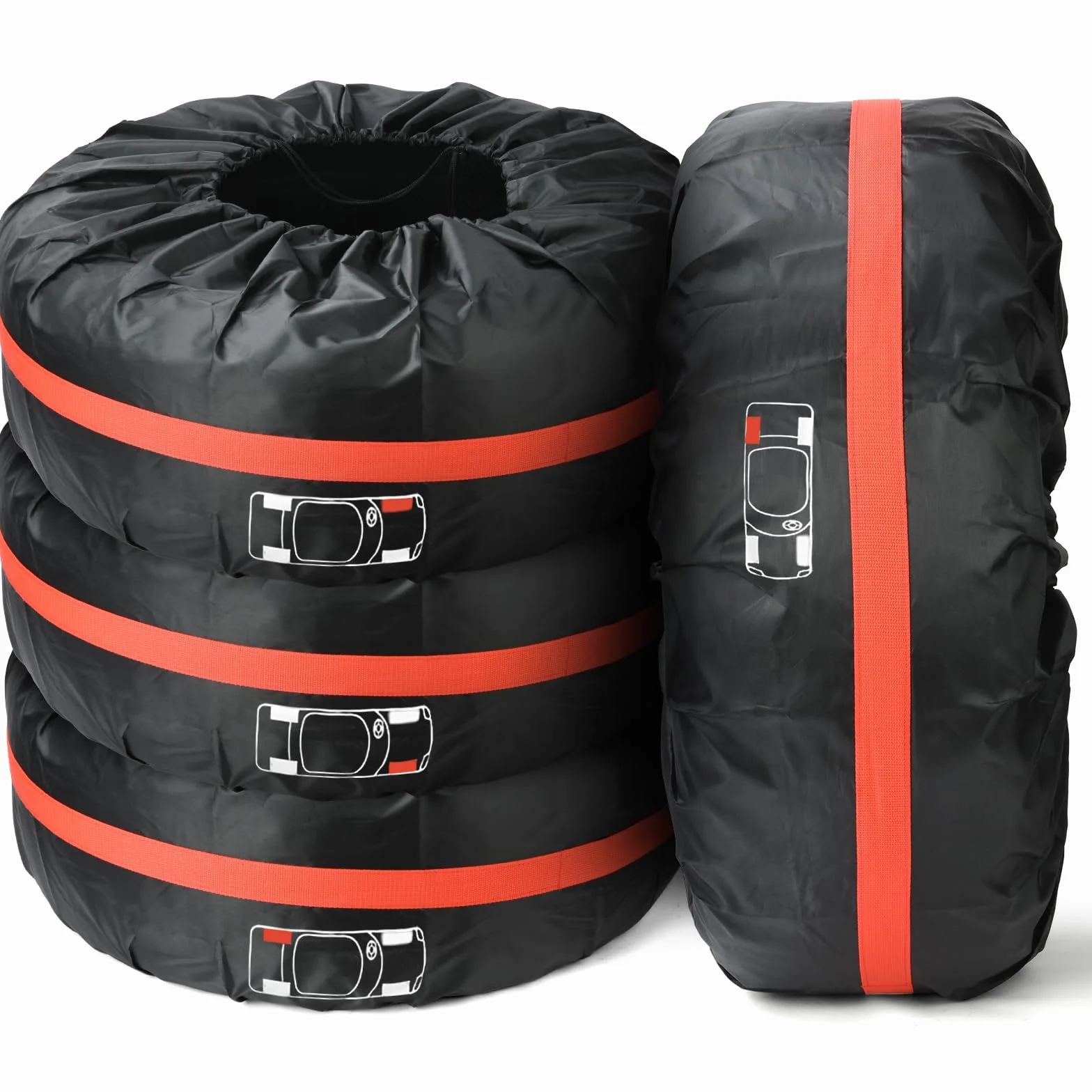 Set di 4 Borse Impermeabili per Pneumatici Auto, Copertura Protettiva in PU, Diametro 80 cm, 19-23 Pollici Nero