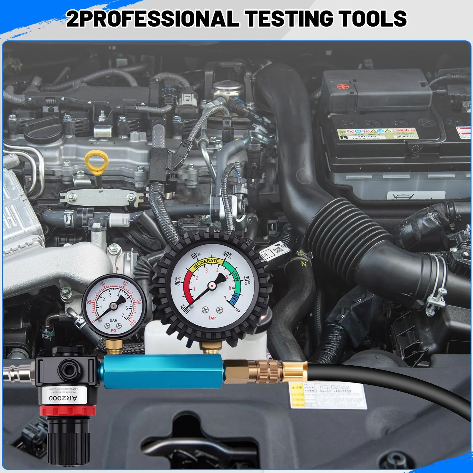 KAOLALI 46 Pezzi Tester di Compressione per Motori a Benzina e Diesel, Tester di Perdita di Pressione 0-725 psi, Testers Motore per Motori Diesel e Benzina HDi, TDCi, M24, M22, M20, M14, M12, M10, M8