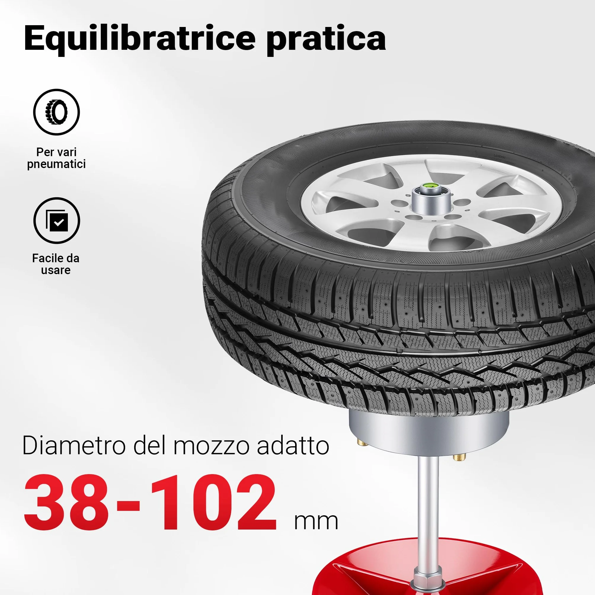 Wiltec Equilibratrice Portatile 29 x 29 x 57,5 cm, equilibratrice gomme Auto e Moto, per mozzi da 3,8 a 10,2 cm