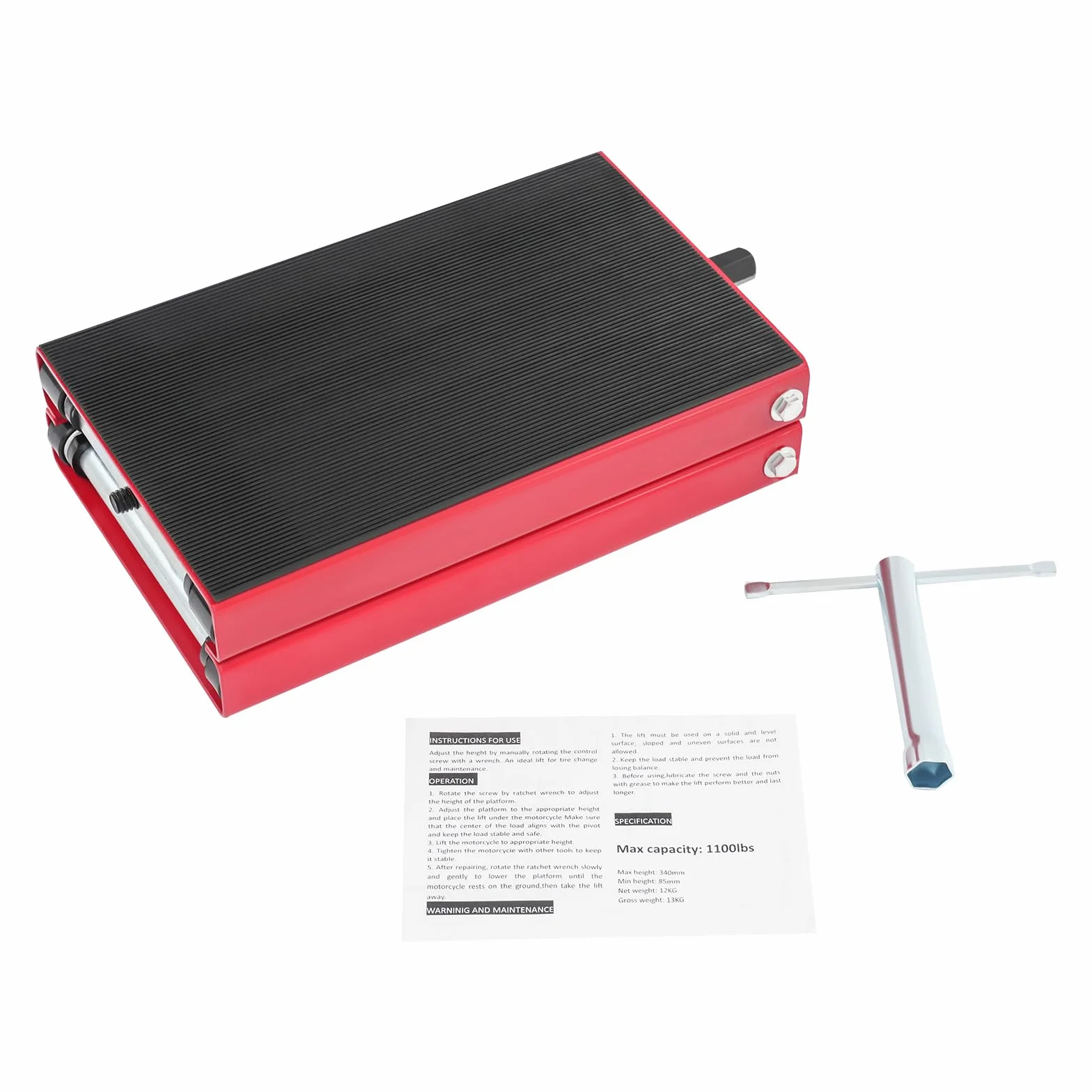 Sollevatore per moto, sollevatore per moto, regolabile in altezza, 93-350 mm, supporto per forbice di sollevamento con ampia piattaforma, sollevatore per riparazione di biciclette (portata 500 kg
