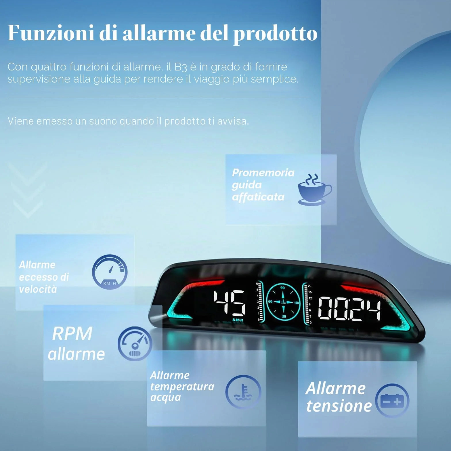 Car HUD Head Up Display, MPH and KM/H, AMROOLOO, Heads Up Display Car, Display Car Speed, RPM, Time and Other Functions, Digital Speedometro Auto MPH