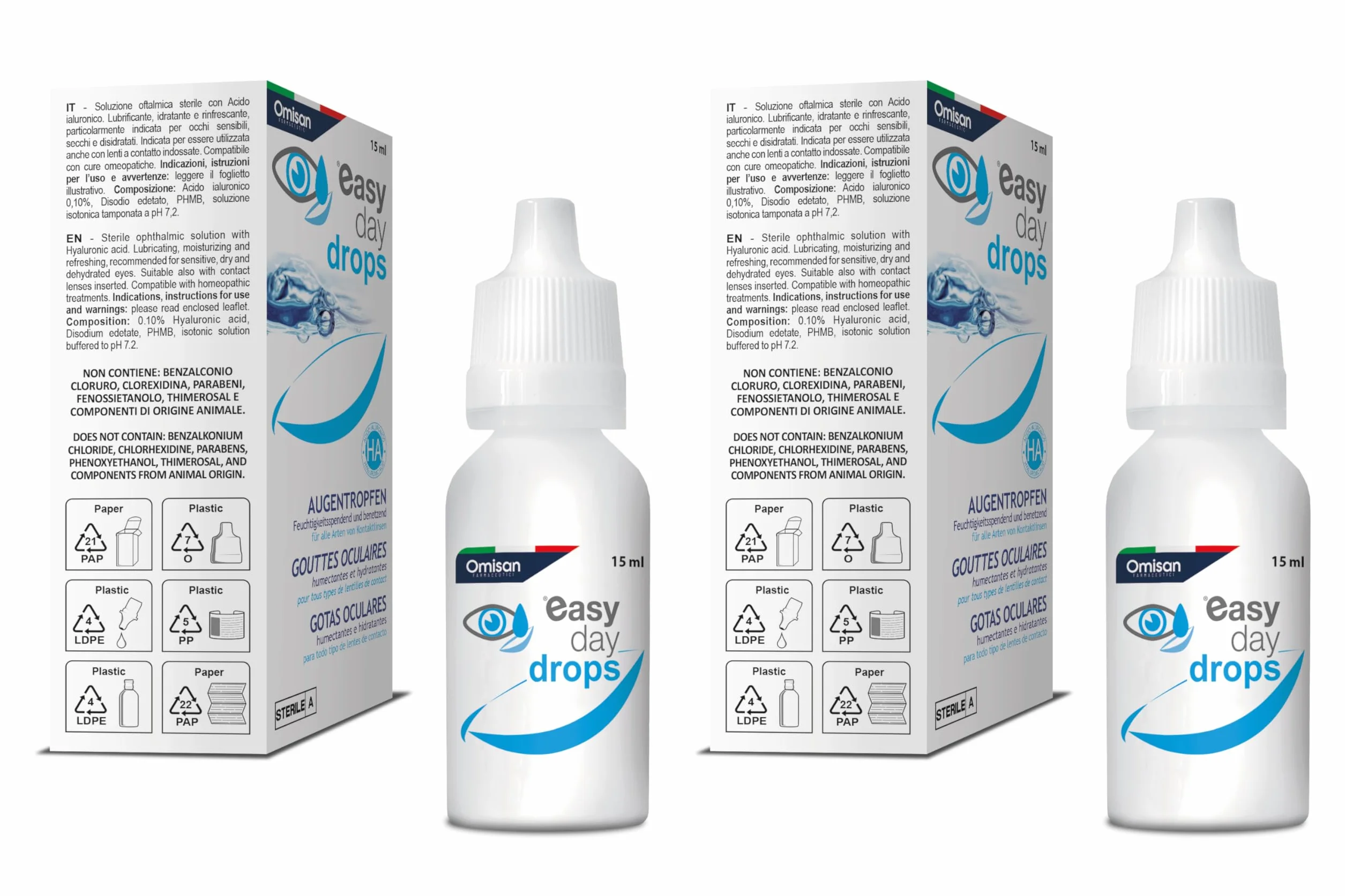 Easy Day Drops 3in1 Collirio Sterile Idratante Rinfrescante Umettante con Acido Ialuronico per Lenti a Contatto 2 x 15 ml