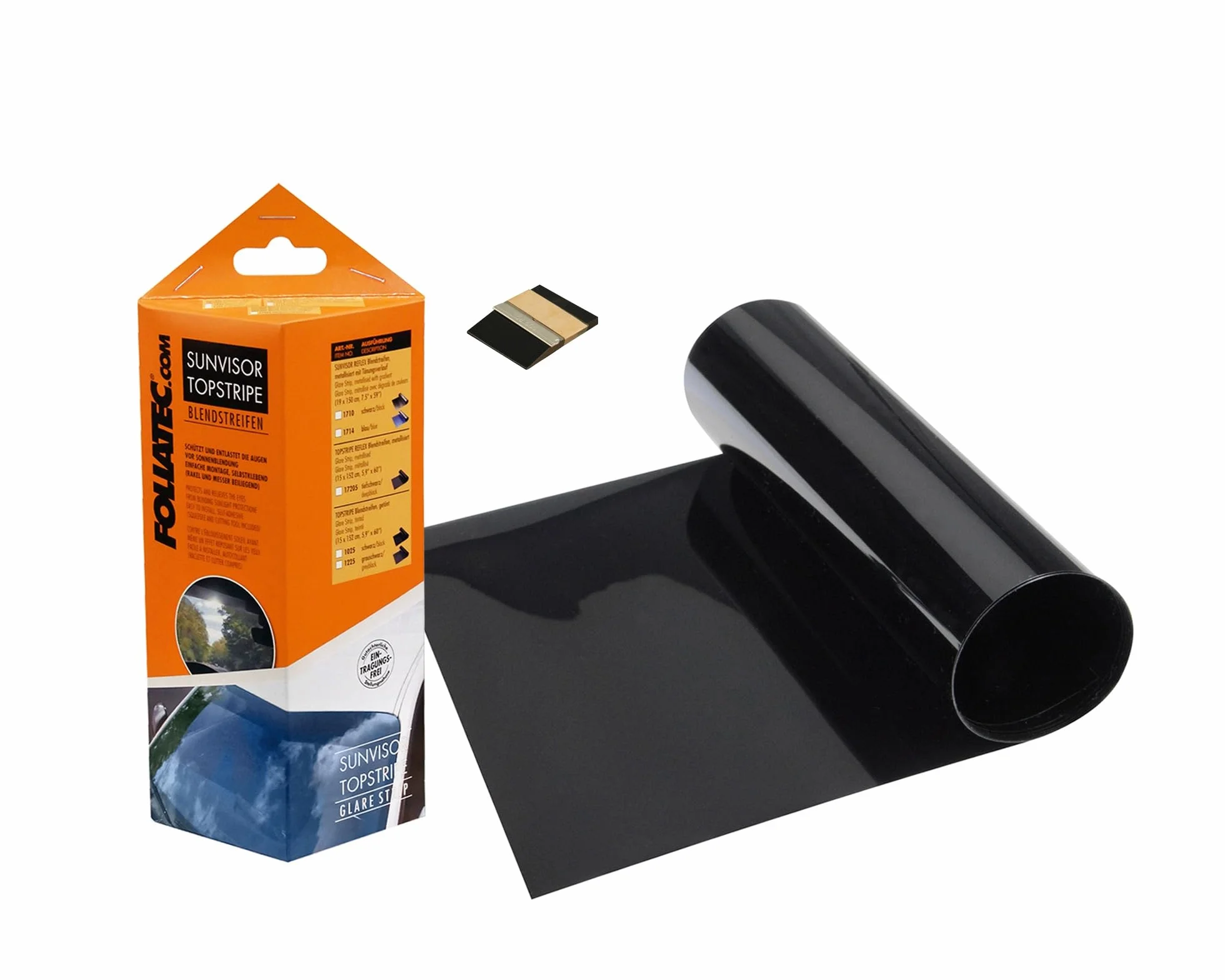 FOLIATEC TOPSTRIPE Pellicola antiriflesso, pellicola protettiva solare per parabrezza con efficace protezione solare grazie alla pellicola oscurante, nero, 15 x 152 cm