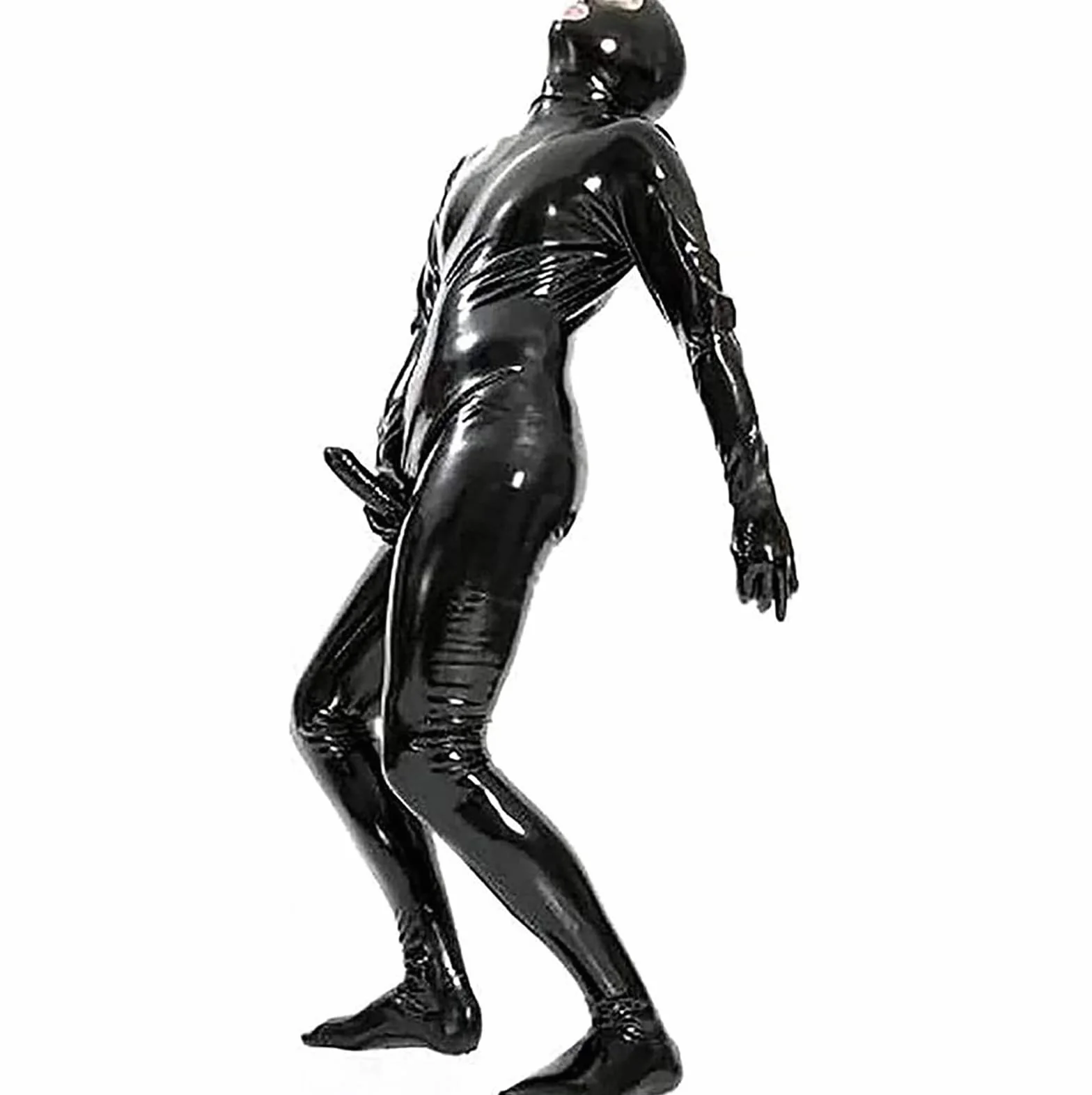 Catsuit Sexy Wetlook Uomo Cosplay Prigioniero Tuta Pelle Verniciata Black-XXL