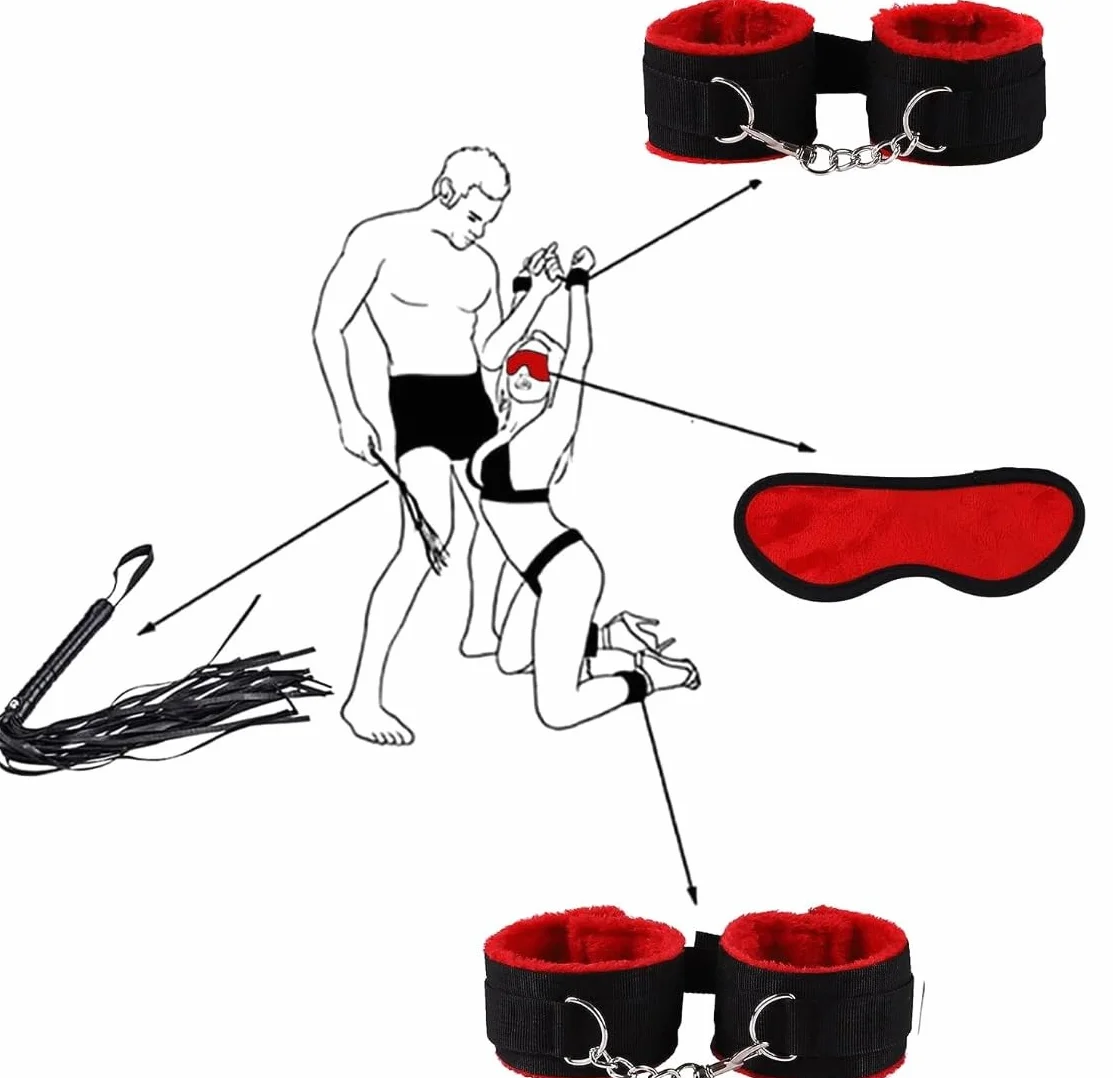 BDSM Rosso Set di Abbigliamento in Nylon da 8 Pezzi per Uomini e Donne