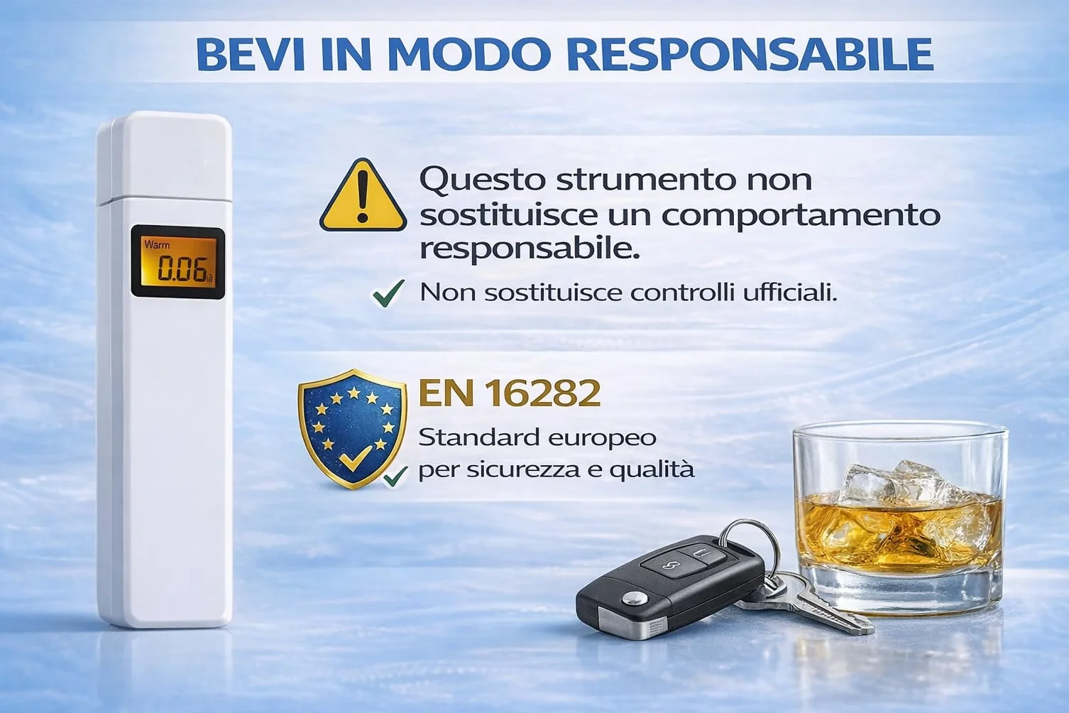Generico Etilometro Professionale Certificato EN 15964 EN 16282 Alcol Test Digitale Preciso Sensore Display LCD