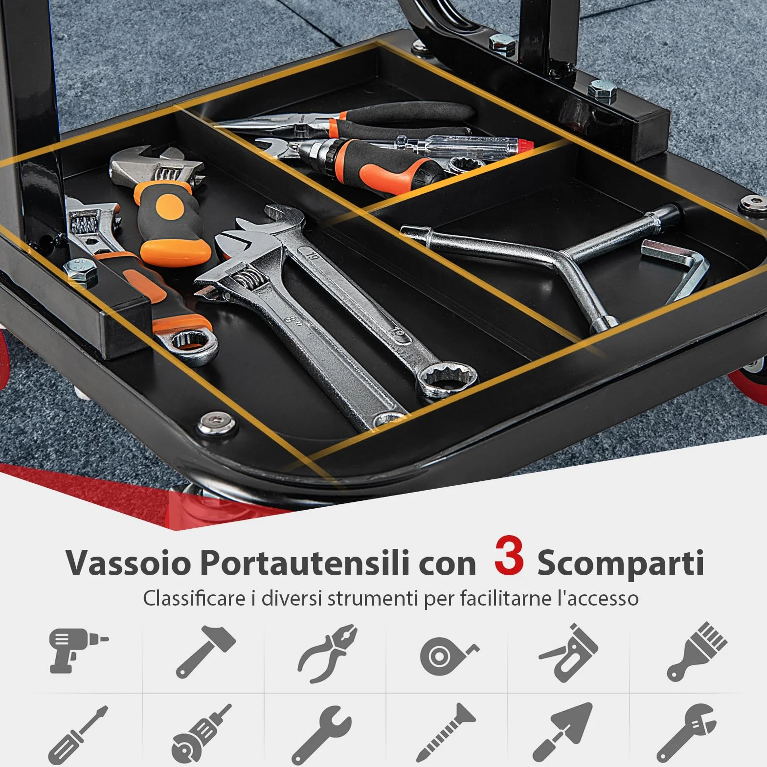 COSTWAY Sgabello da Officina con Ruote, Sgabello da Meccanico con Sedile Imbottito e Vassoio Porta Attrezzi, capacità di Carico 150 kg