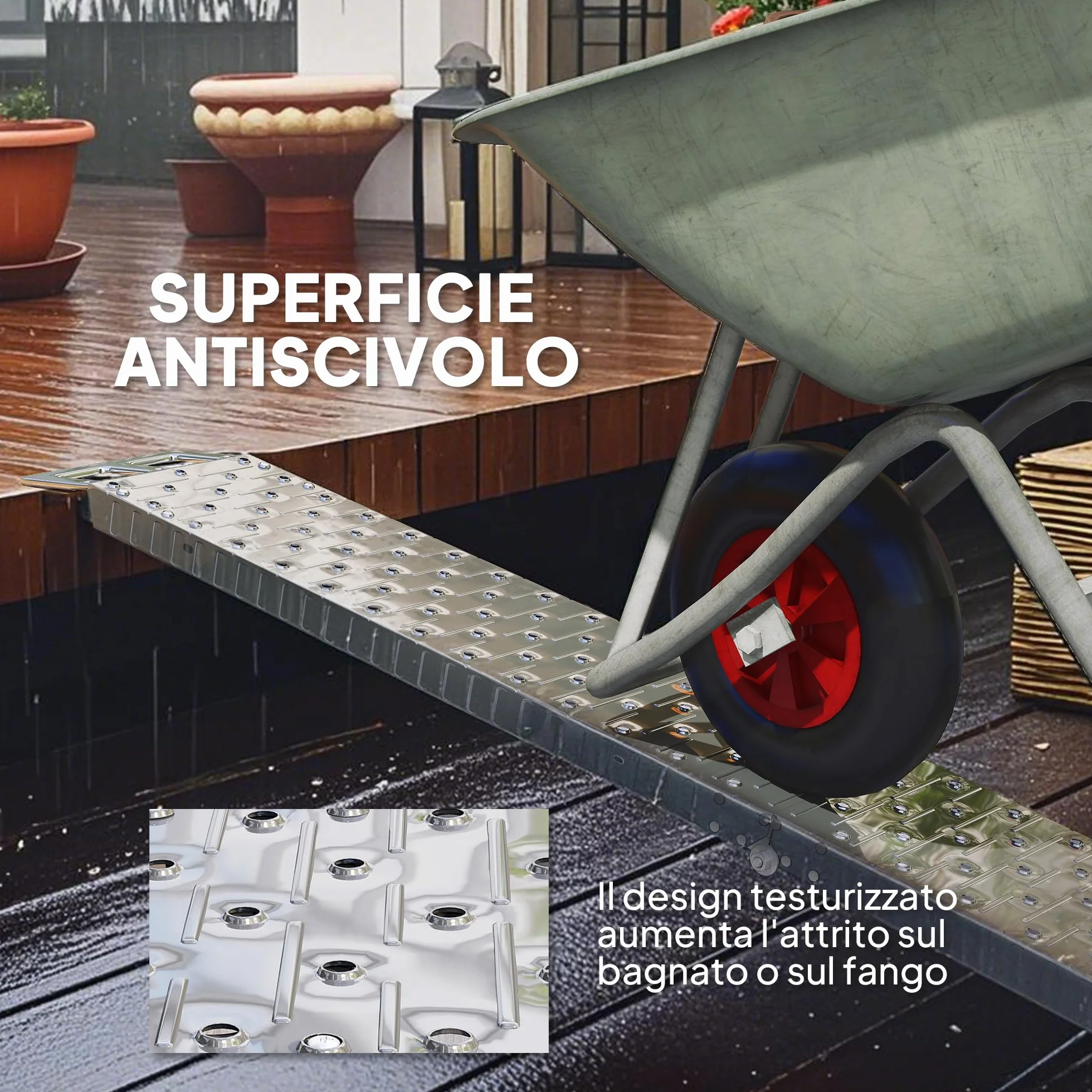 HOMCOM Rampa di Carico Pieghevole in Acciaio con Carico Massimo 230 kg, Rampa per Moto Antiscivolo Salvaspazio per Ruote Larghe 22 cm, per Motociclette e Bici, 190x22x8 cm, Argento