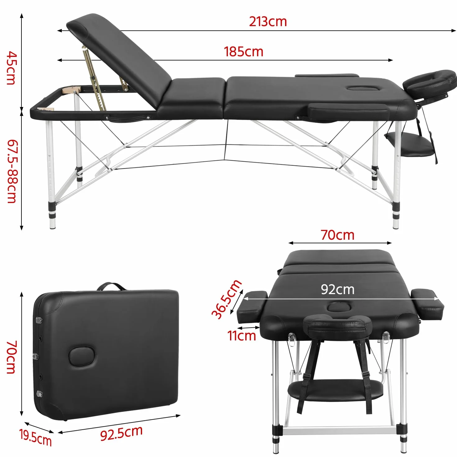 Yaheetech Lettino da Massaggio Pieghevole Portatile Alluminio 213 x 70 cm 250 kg Altezza Regolabile