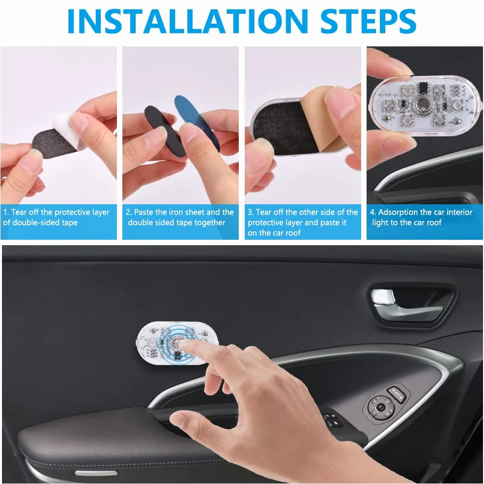 LED Luci per Auto Interni 2 Pezzi 7 Colori RGB USB Ricaricabile con Interruttore Tattile