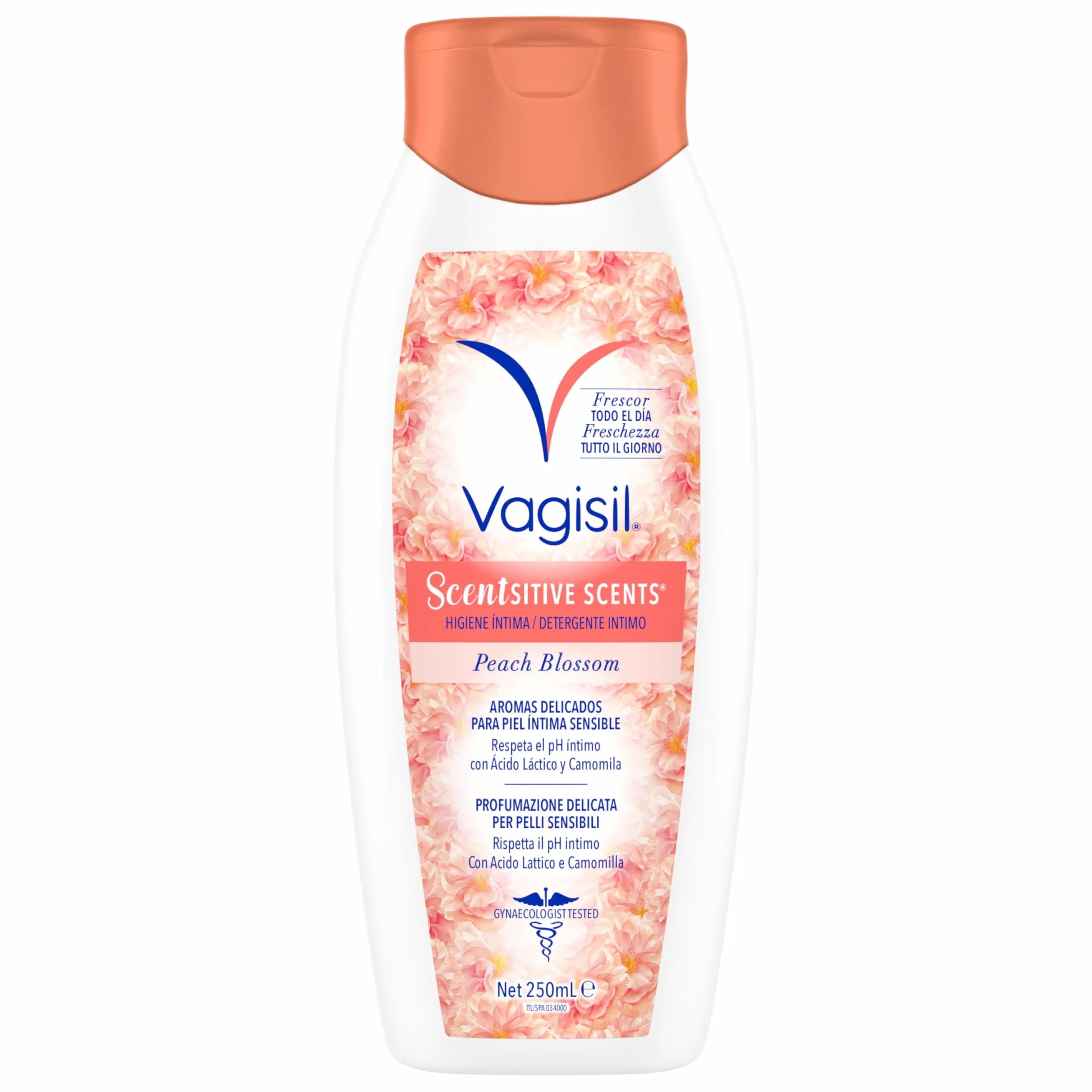 Vagisil Detergente Intimo Donna Scentsitive Ai Fiori di Pesco, Igiene Intima, Rispetta Il pH Intimo, 250 ml