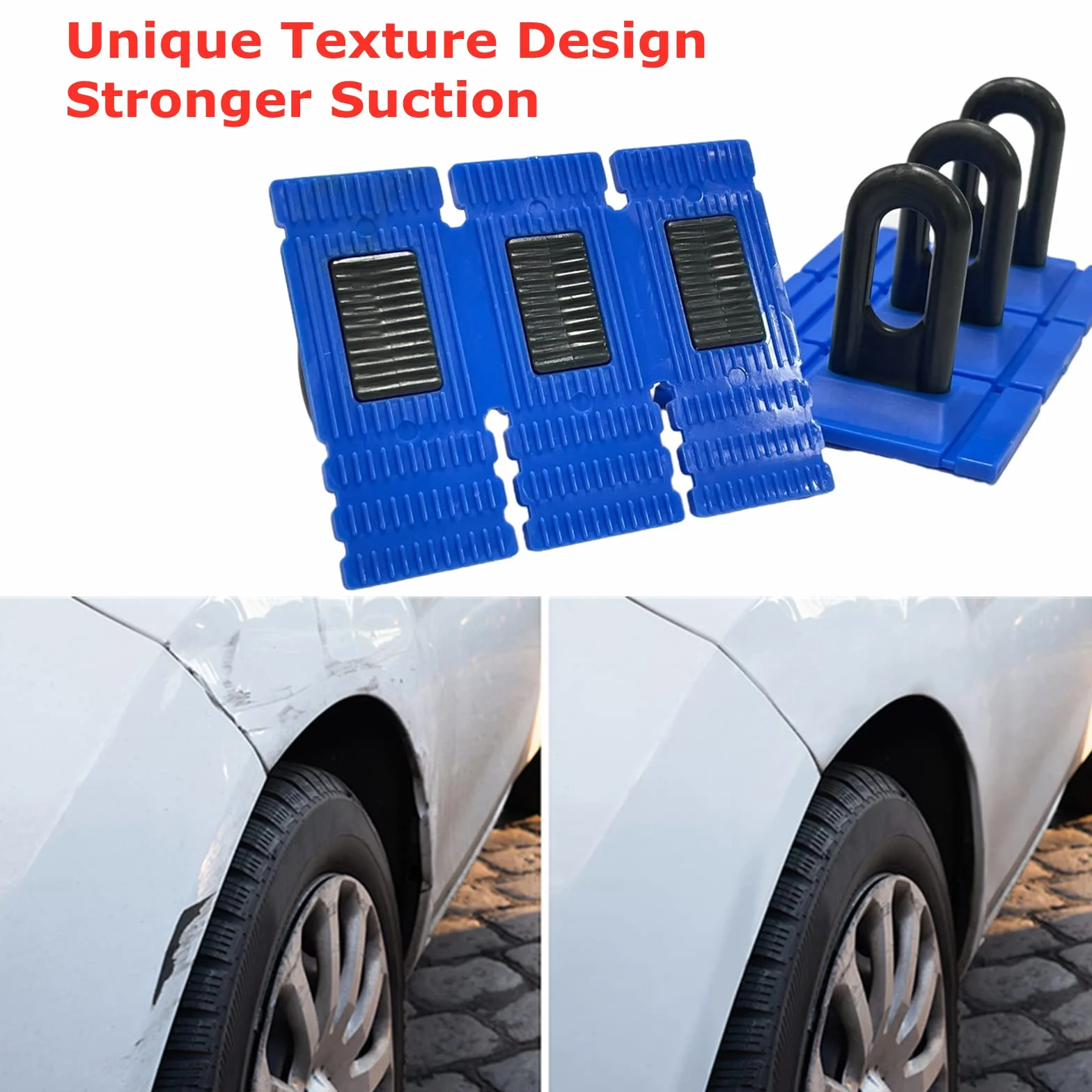 Attrezzi per riparazione ammaccature auto, kit senza vernice con manico e linguette colla gialla (blu)