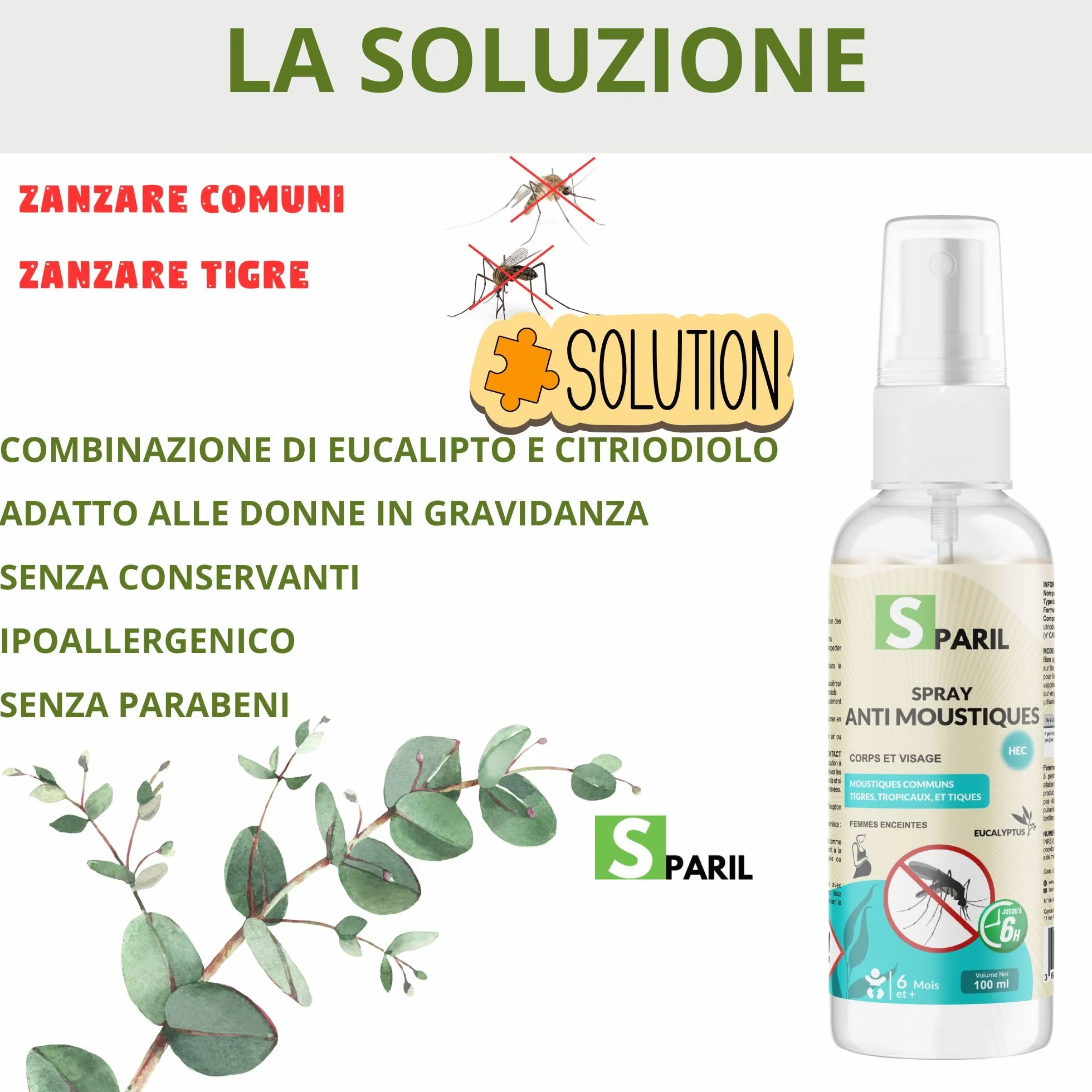 Spray Repellente Antizanzare Tropicale 100 ml Protezione Eucalipto Citriodiolo 6h
