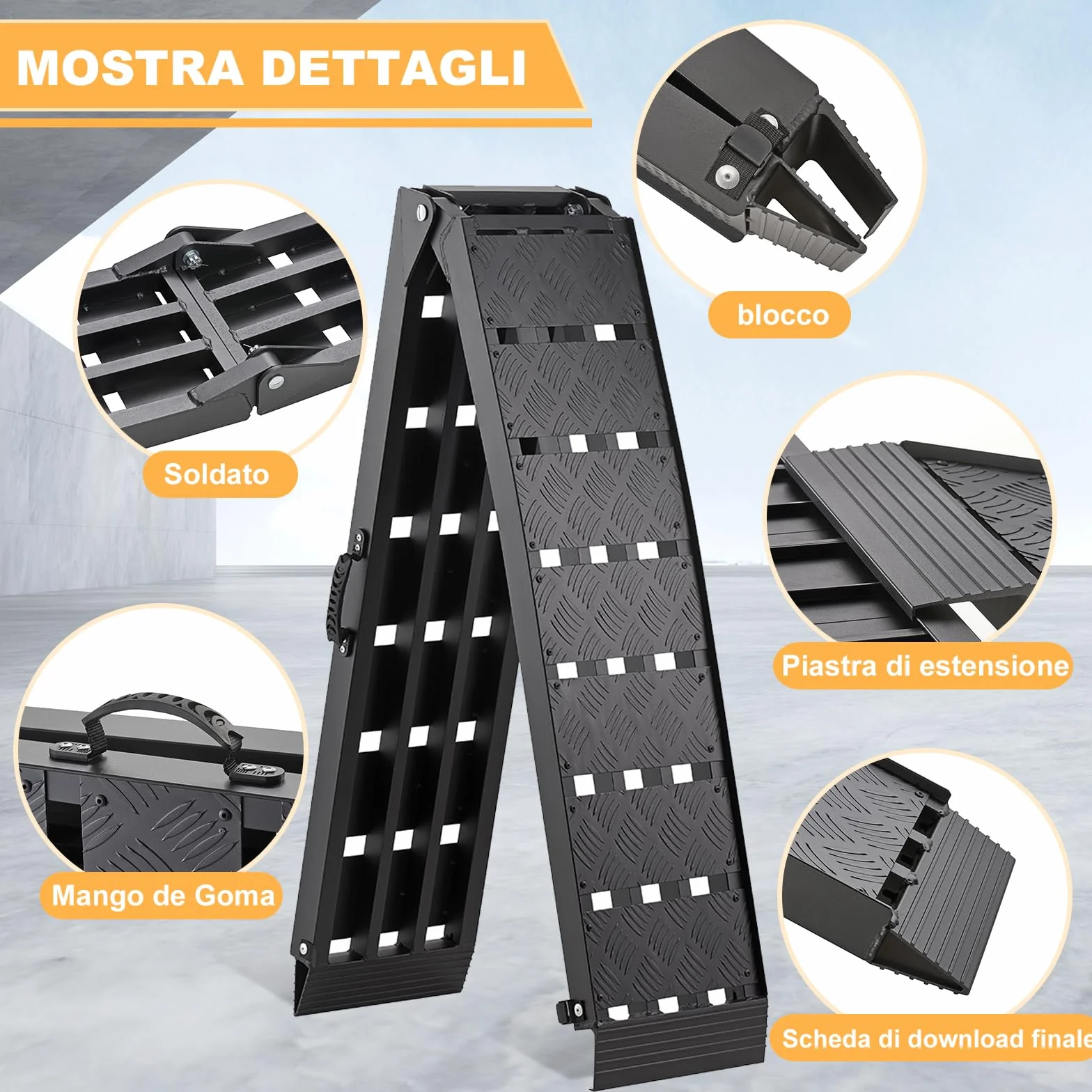 gardhom Rampa Moto Robusta Pieghevole 340Kg Alluminio Rampe per Auto Portatile 228X28X4.5cm Rampe Di Carico per Adatta A Tosaerba, Biciclette e Quad
