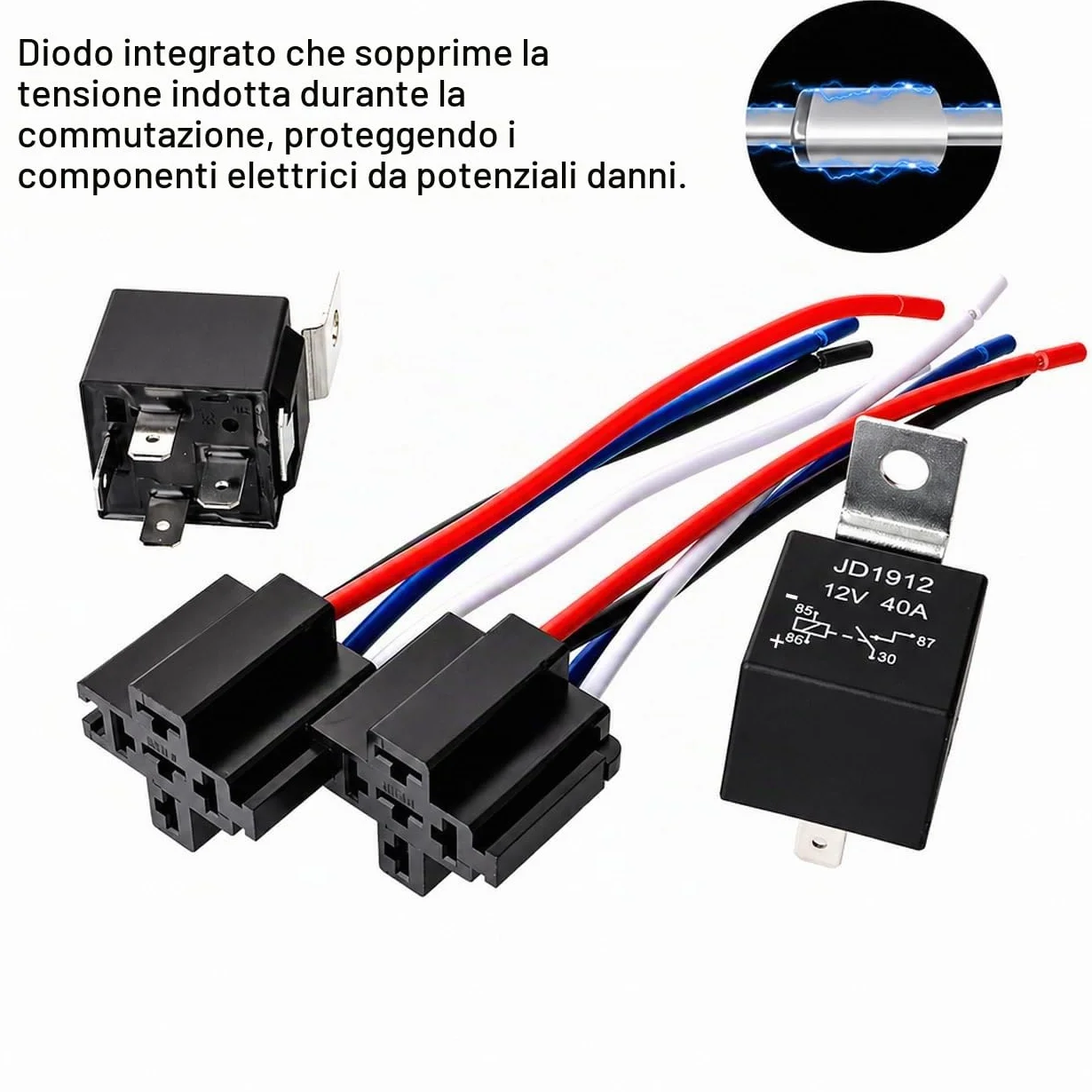 Gebildet 2 pezzi JD1912 Cablaggio Relè per Auto 12V 40A 4 Pin SPST 12AWG Prese per Cablaggio Con Diodo Integrato per Autocarri Furgoni Moto Barche
