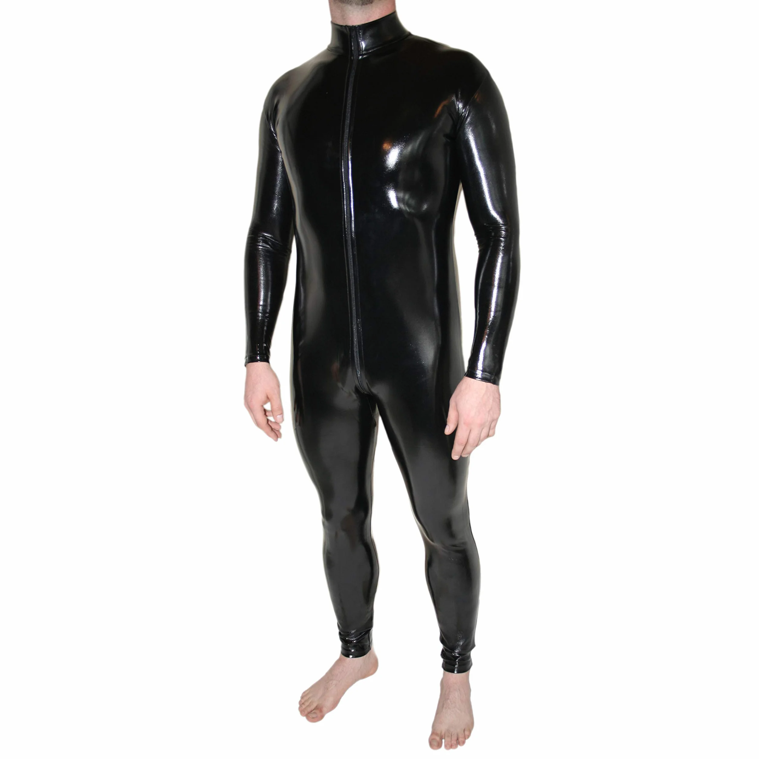 Tuta di pelle aperta in PVC con cerniera a tre vie per uomo e donna