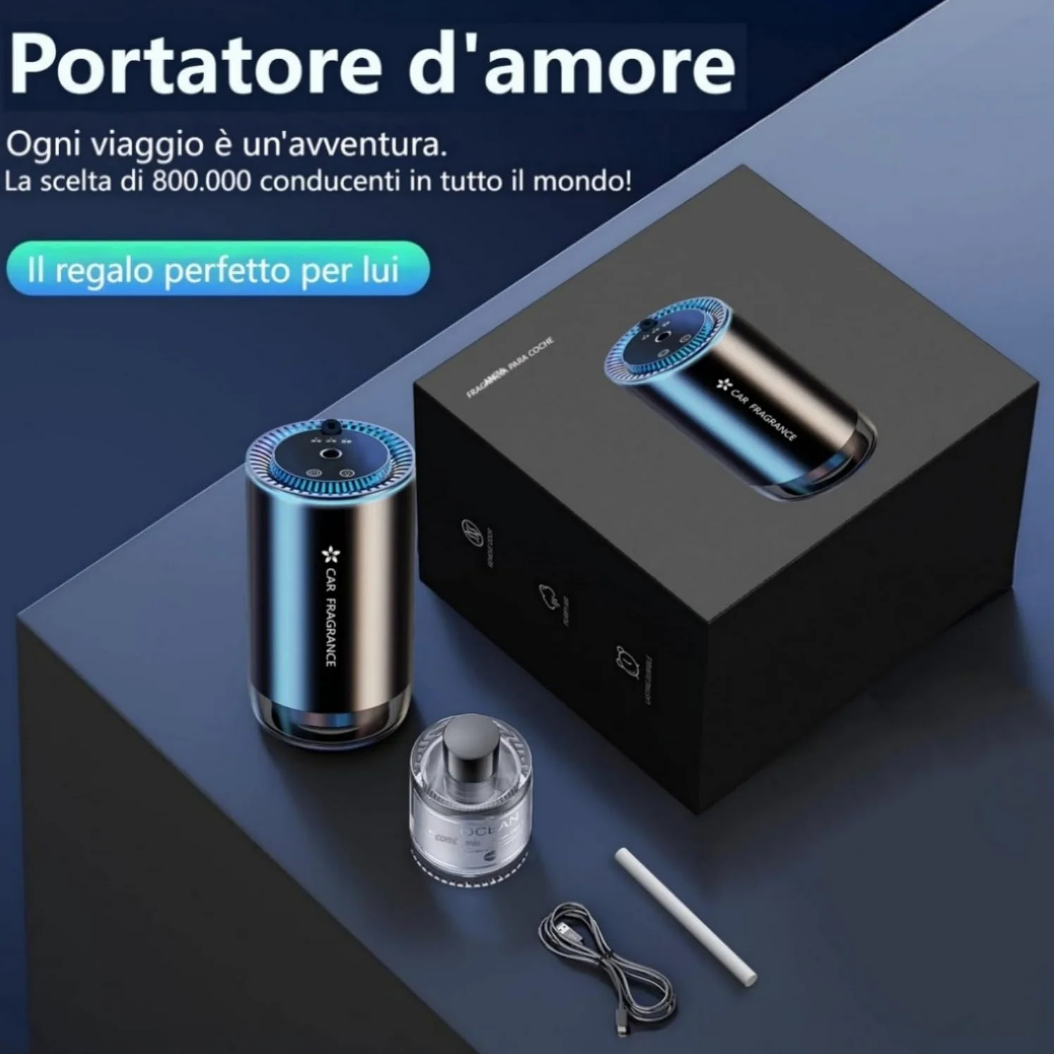 AI Profumatore Auto Diffusore Elettrico con 50 ml Profumo Colonia, Nebulizzatore Ultrasuoni, 3 Modalità, Batteria Integrata, BJ-577