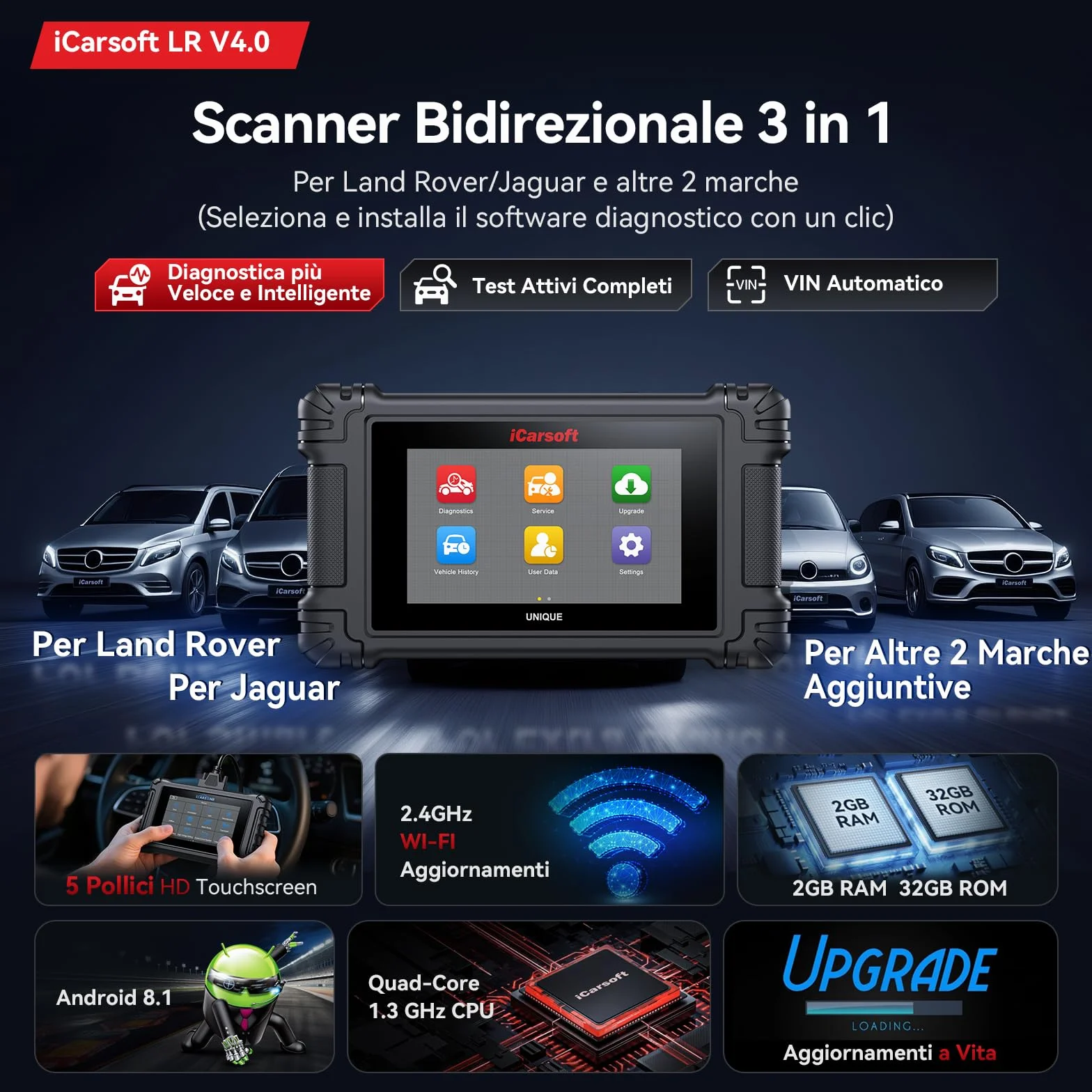 iCarsoft LR V4.0 OBD2 Diagnostica Auto per Land Rover Jaguar, 37 Servizi, Test Bidirezionale, WiFi