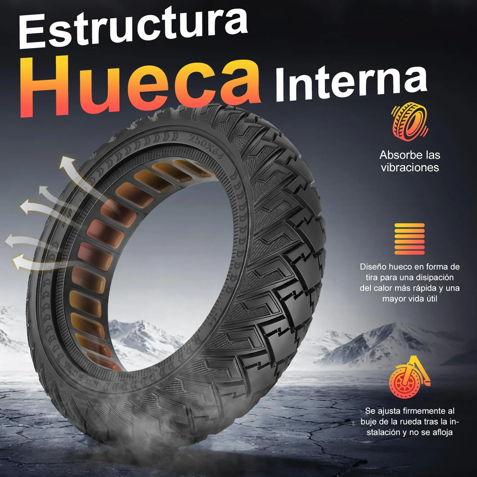 250 x 64 pneumatici completi per Xiaomi 4 Ultra, Navee S65, Navee S65C, scooter elettrico 250 x 64 fuoristrada, pneumatici solidi da 10 pollici, pneumatici in gomma piena, accessori di